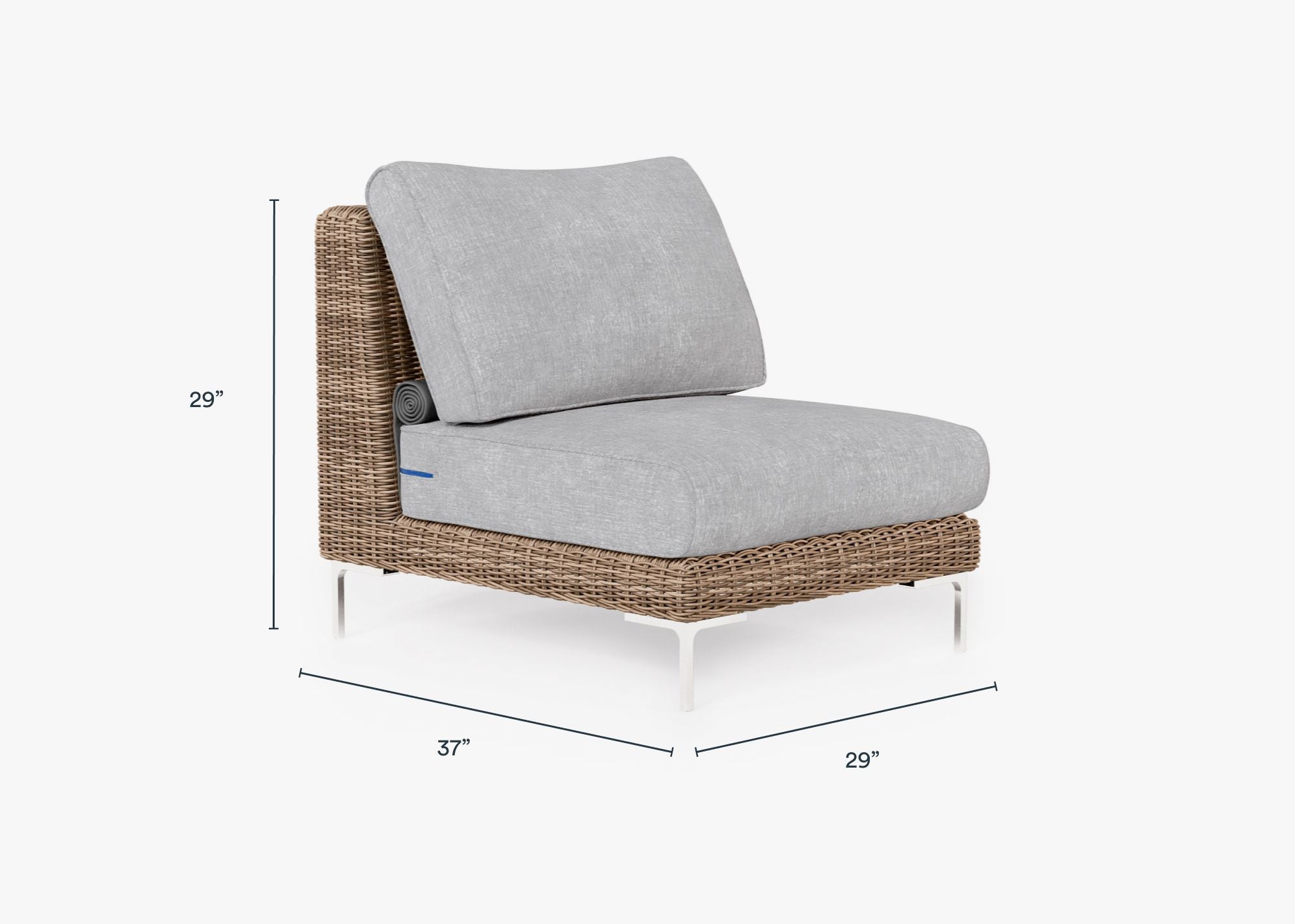 Brown Wicker Outdoor Armless Chair dimensions in inches, also listed under Dimensions and Weights. #color_pacific fog gray