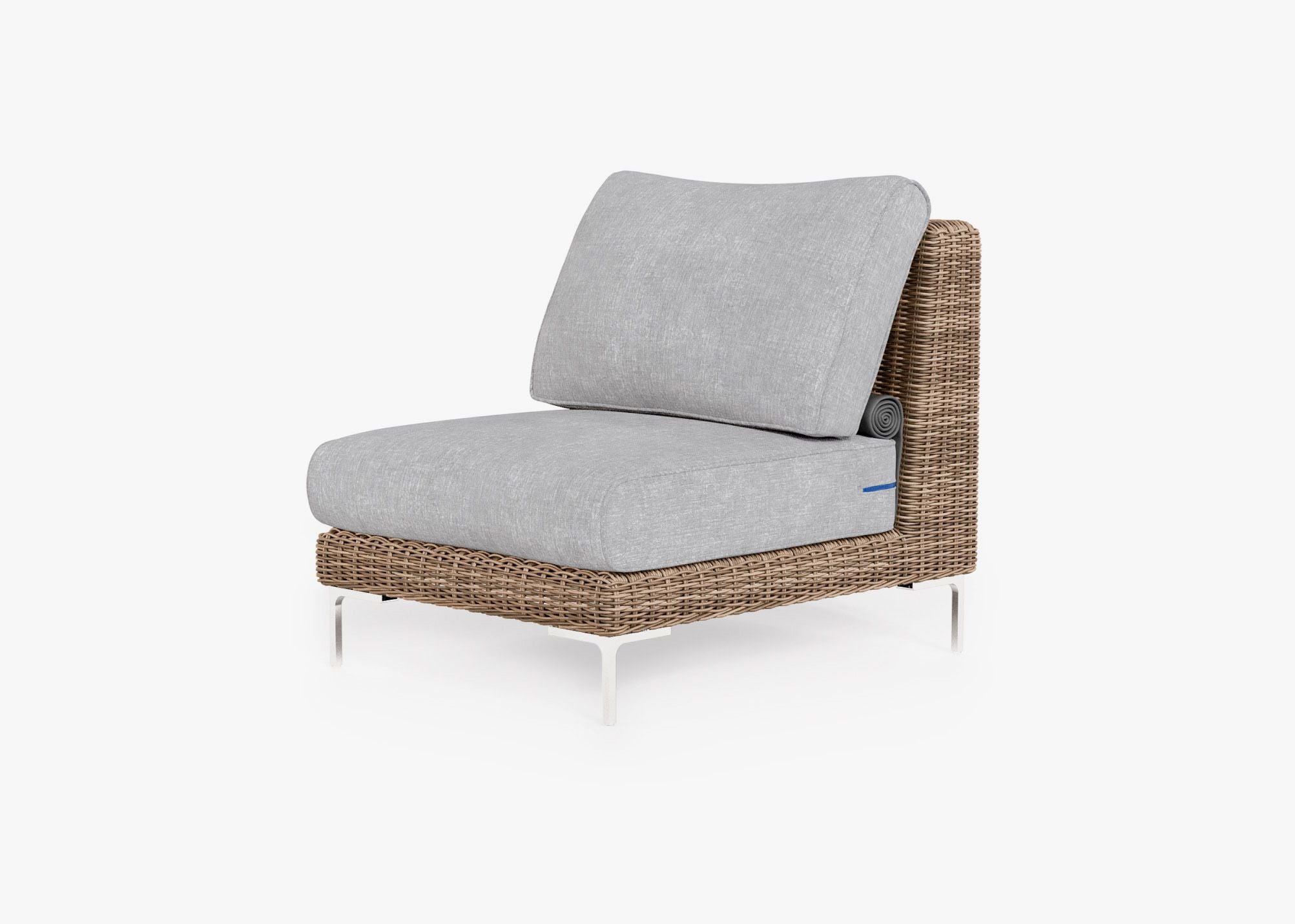 Brown Wicker Outdoor Armless Chair, front. Comfortable, durable, and weather resistant outdoor seating with memory foam. #color_pacific fog gray
