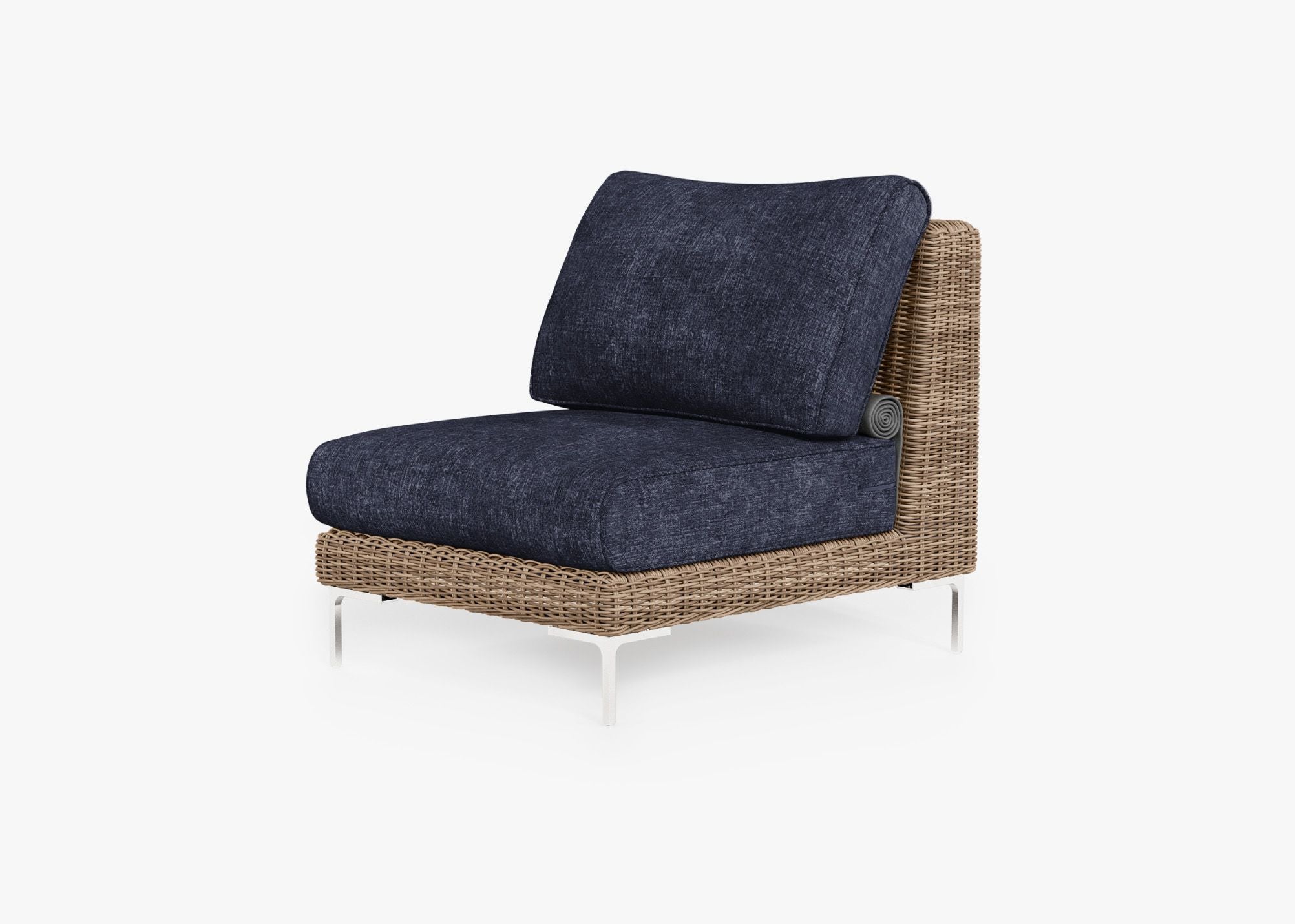 Brown Wicker Outdoor Armless Chair, front. Comfortable, durable, and weather resistant outdoor seating with memory foam. #color_deep sea navy