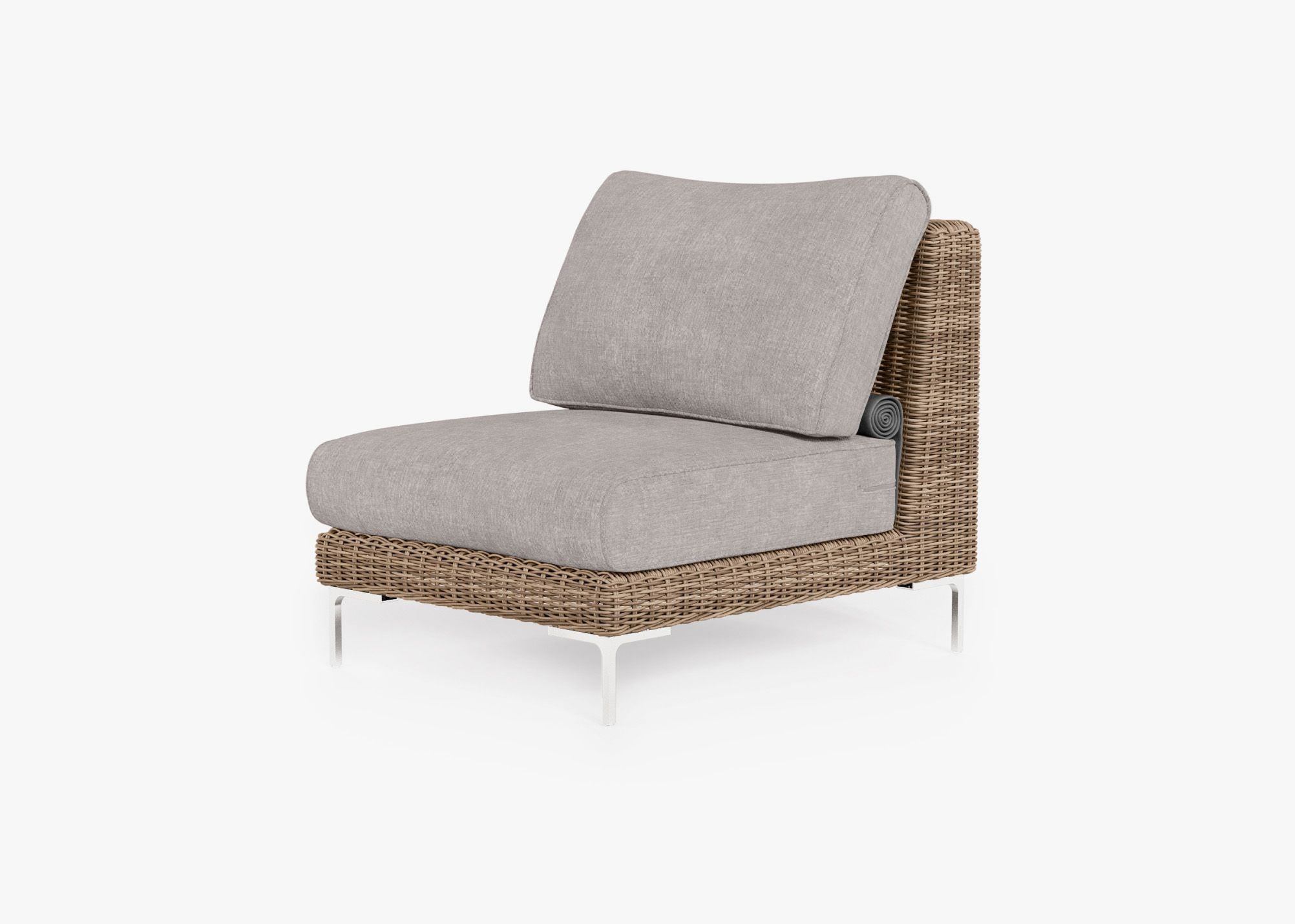 Brown Wicker Outdoor Armless Chair, front. Comfortable, durable, and weather resistant outdoor seating with memory foam. #color_sandstone gray