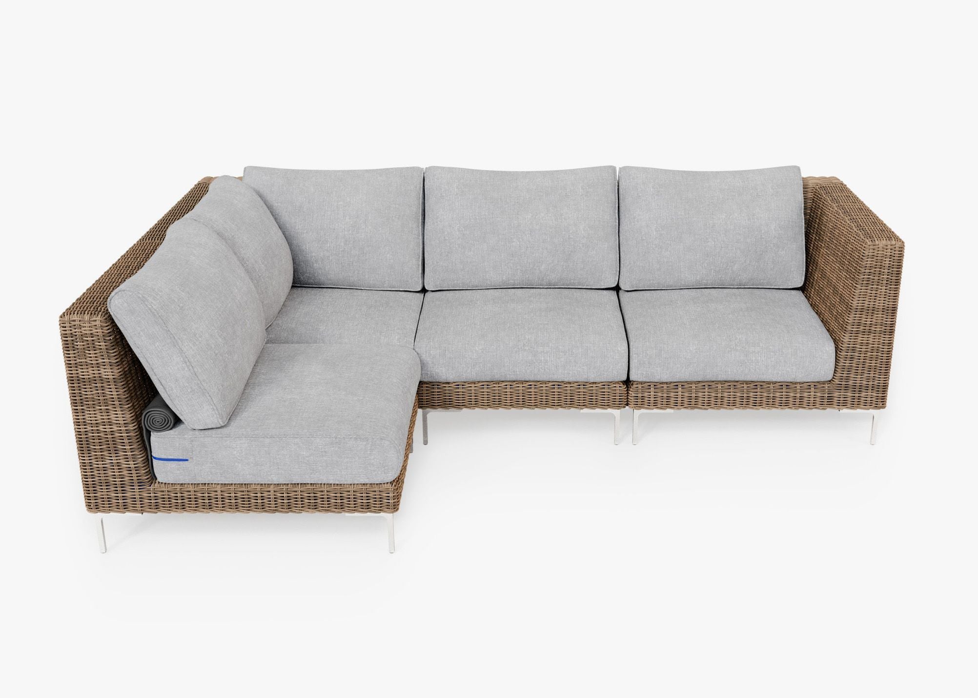 Brown Wicker Outdoor L Sectional - 4 Seat, front view. #title_default title