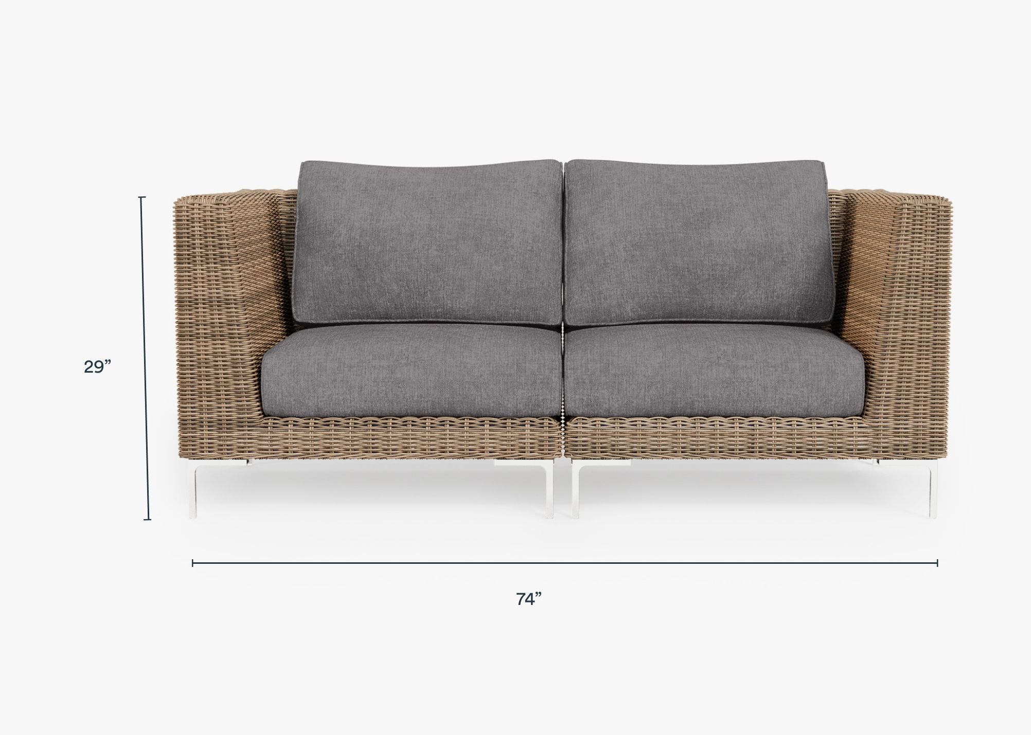 Brown Wicker Outdoor Loveseat dimensions in inches, also listed under Dimensions and Weights. #color_dark pebble gray