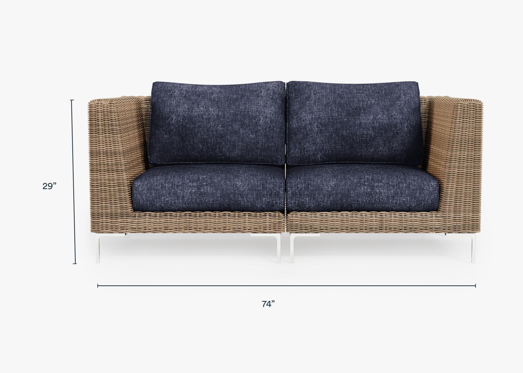 Brown Wicker Outdoor Loveseat dimensions in inches, also listed under Dimensions and Weights. #color_deep sea navy
