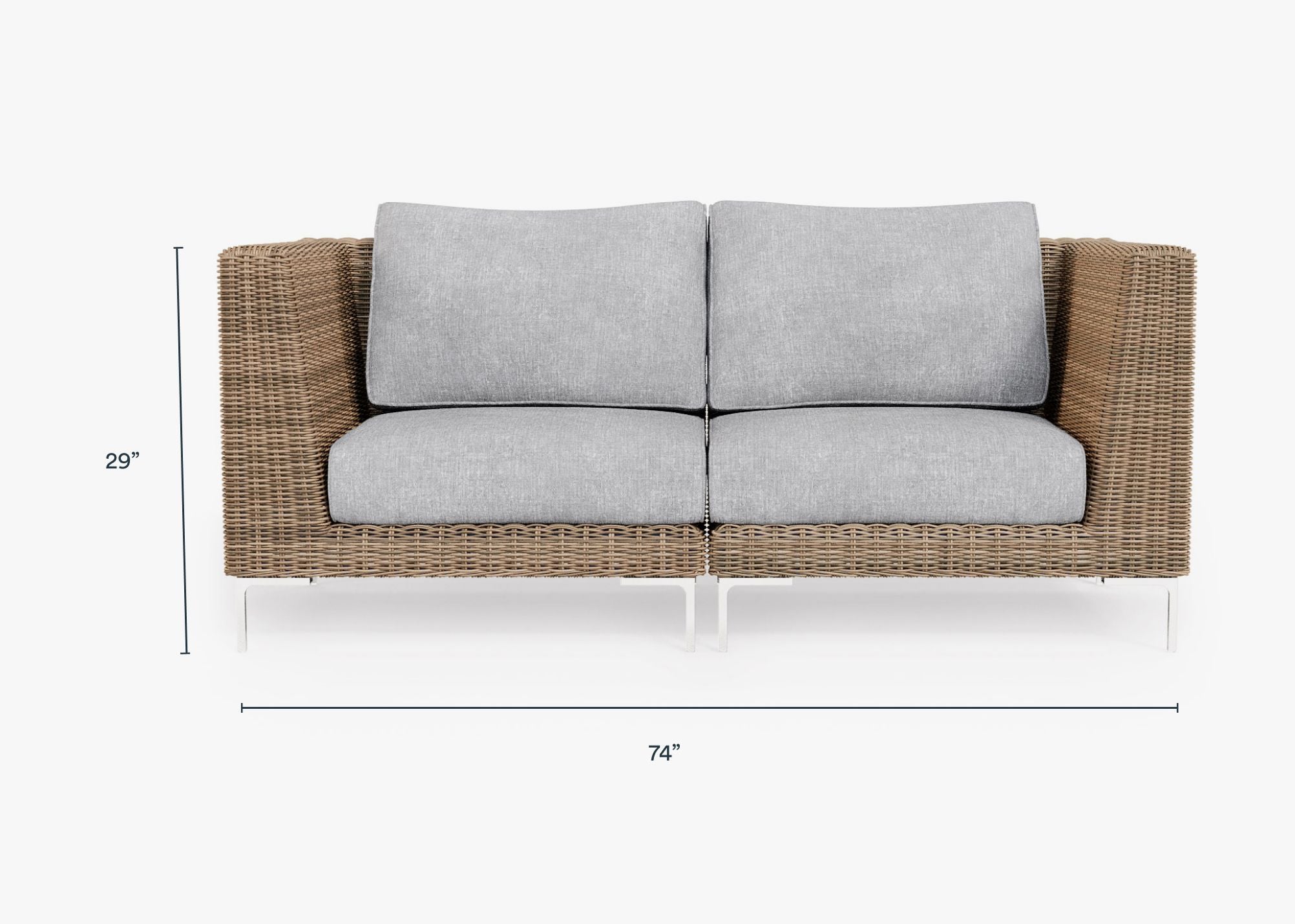 Brown Wicker Outdoor Loveseat dimensions in inches, also listed under Dimensions and Weights. #color_pacific fog gray
