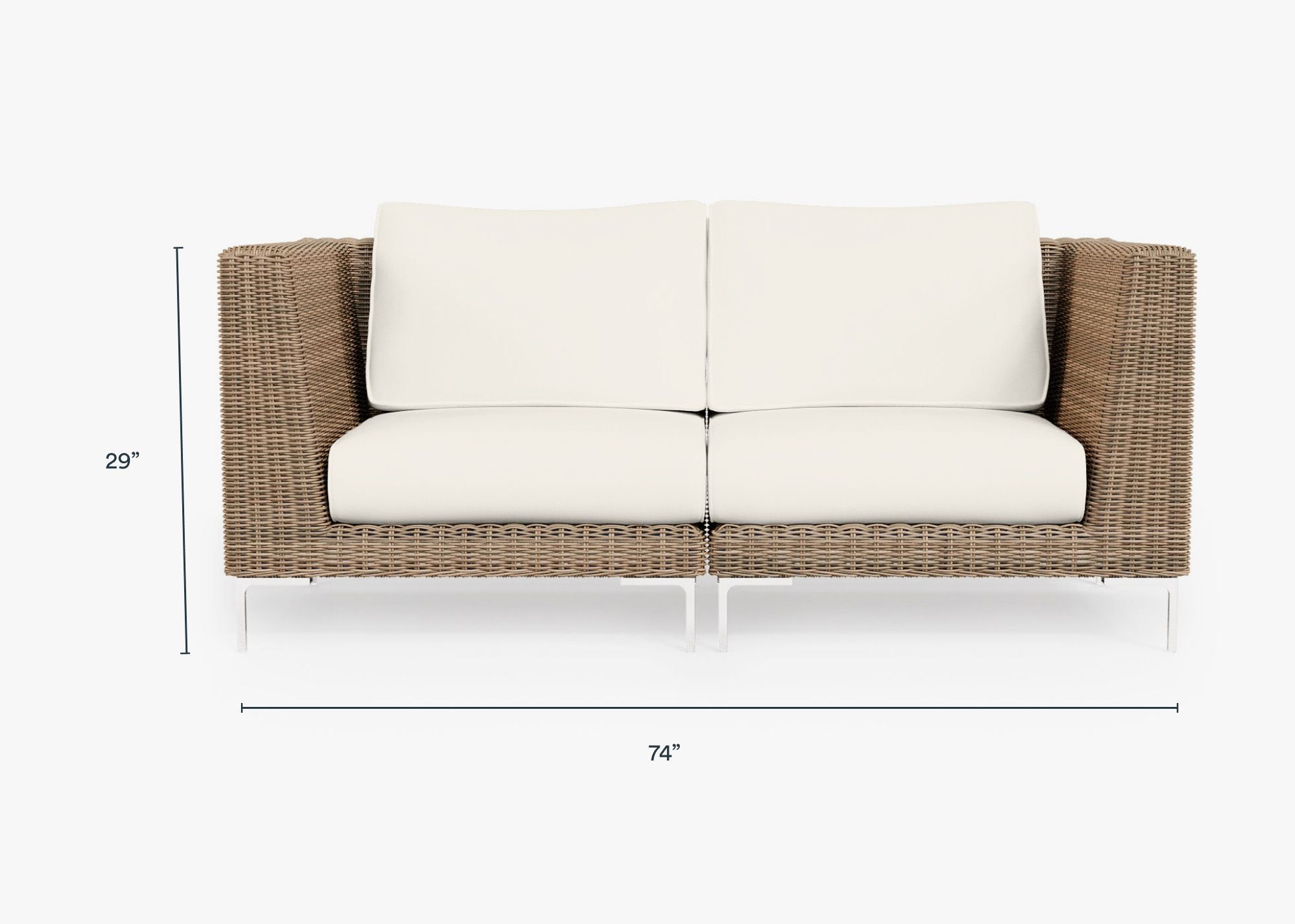 Brown Wicker Outdoor Loveseat dimensions in inches, also listed under Dimensions and Weights. #color_palisades cream
