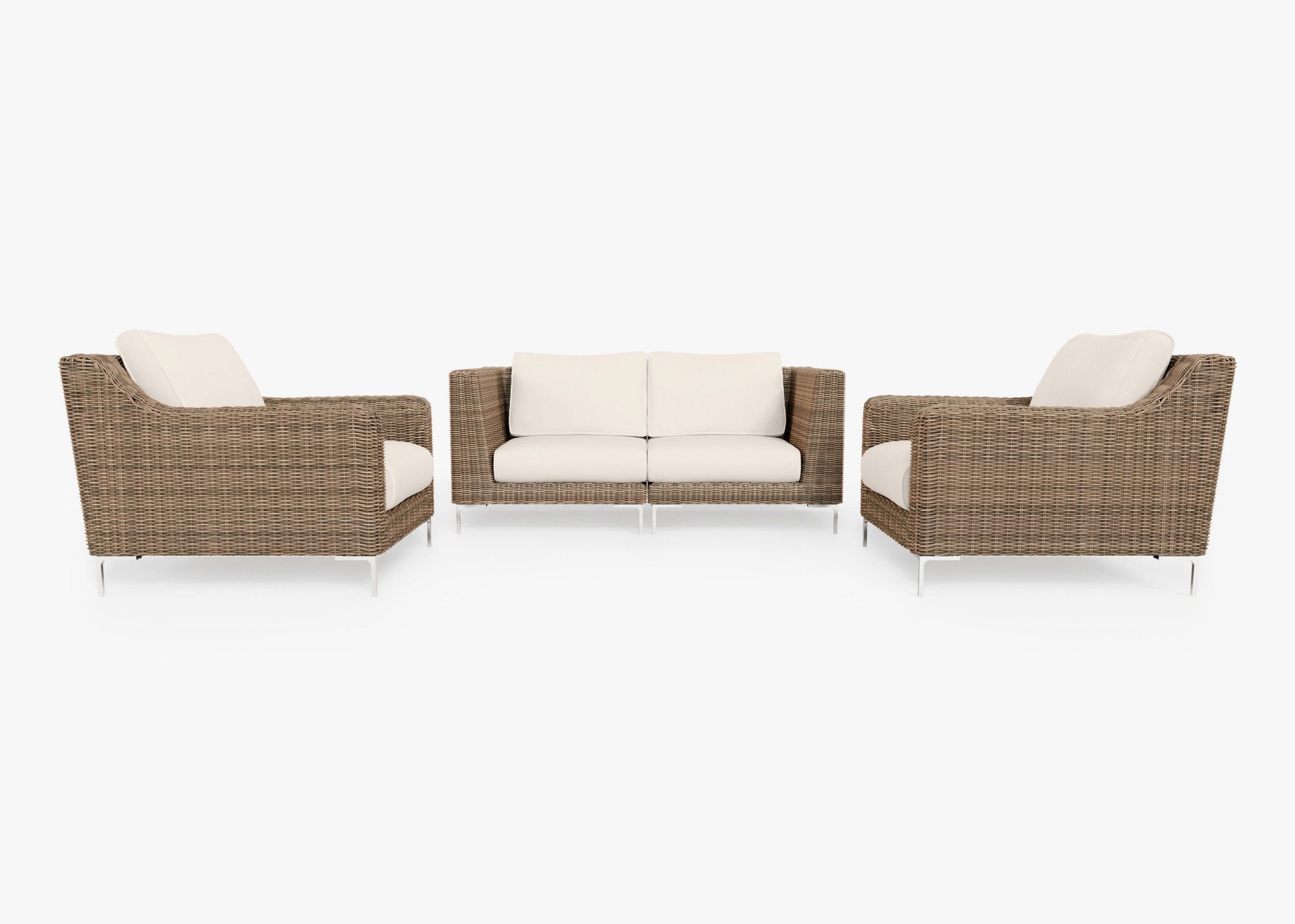 Brown Wicker Outdoor Loveseat with Armchairs - 4 Seat, front. Comfortable, durable, and weather resistant outdoor seating with memory foam. #color_palisades cream