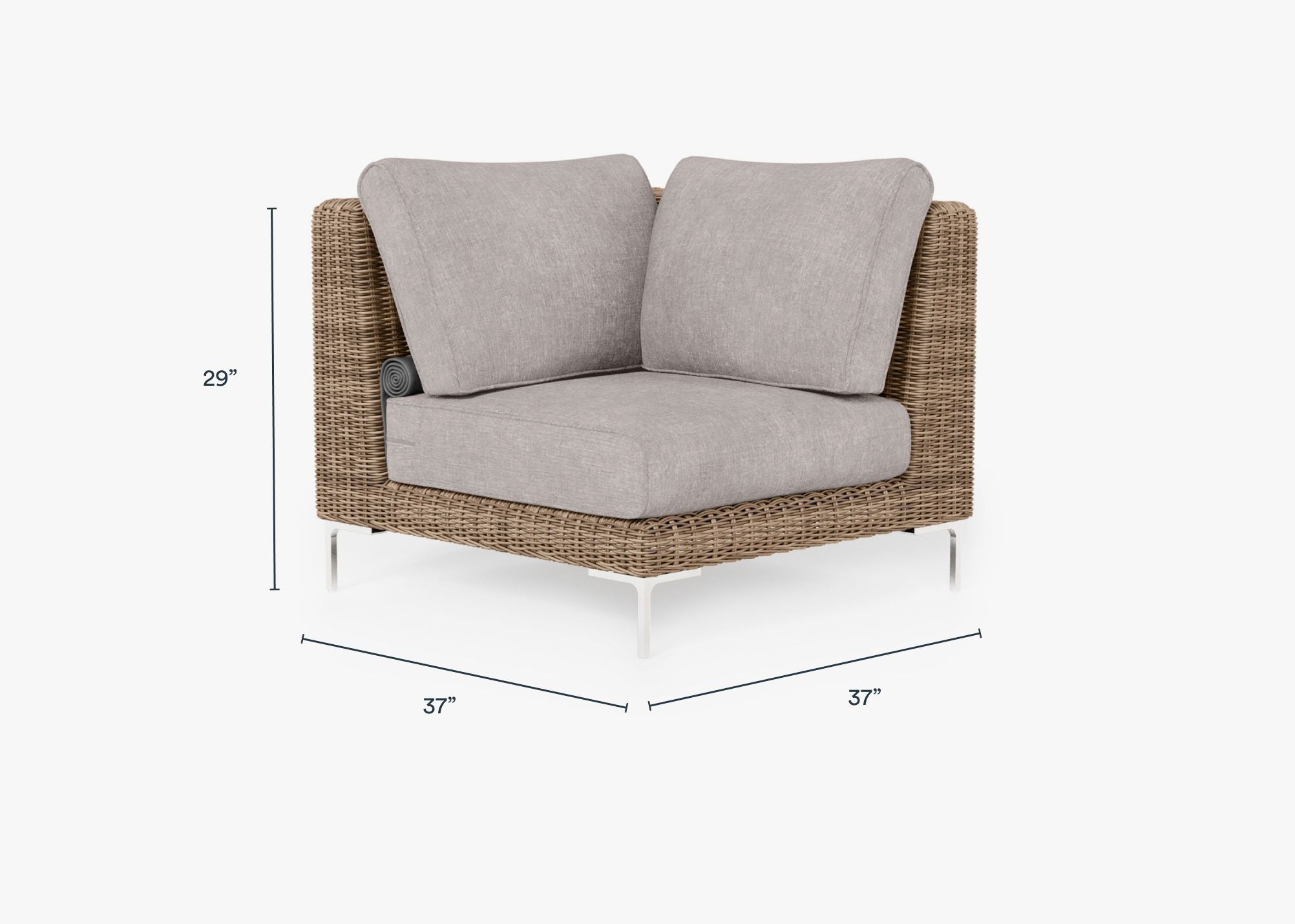 Brown Wicker Outdoor Sectional Chair dimensions in inches, also listed under Dimensions and Weights. #color_sandstone gray