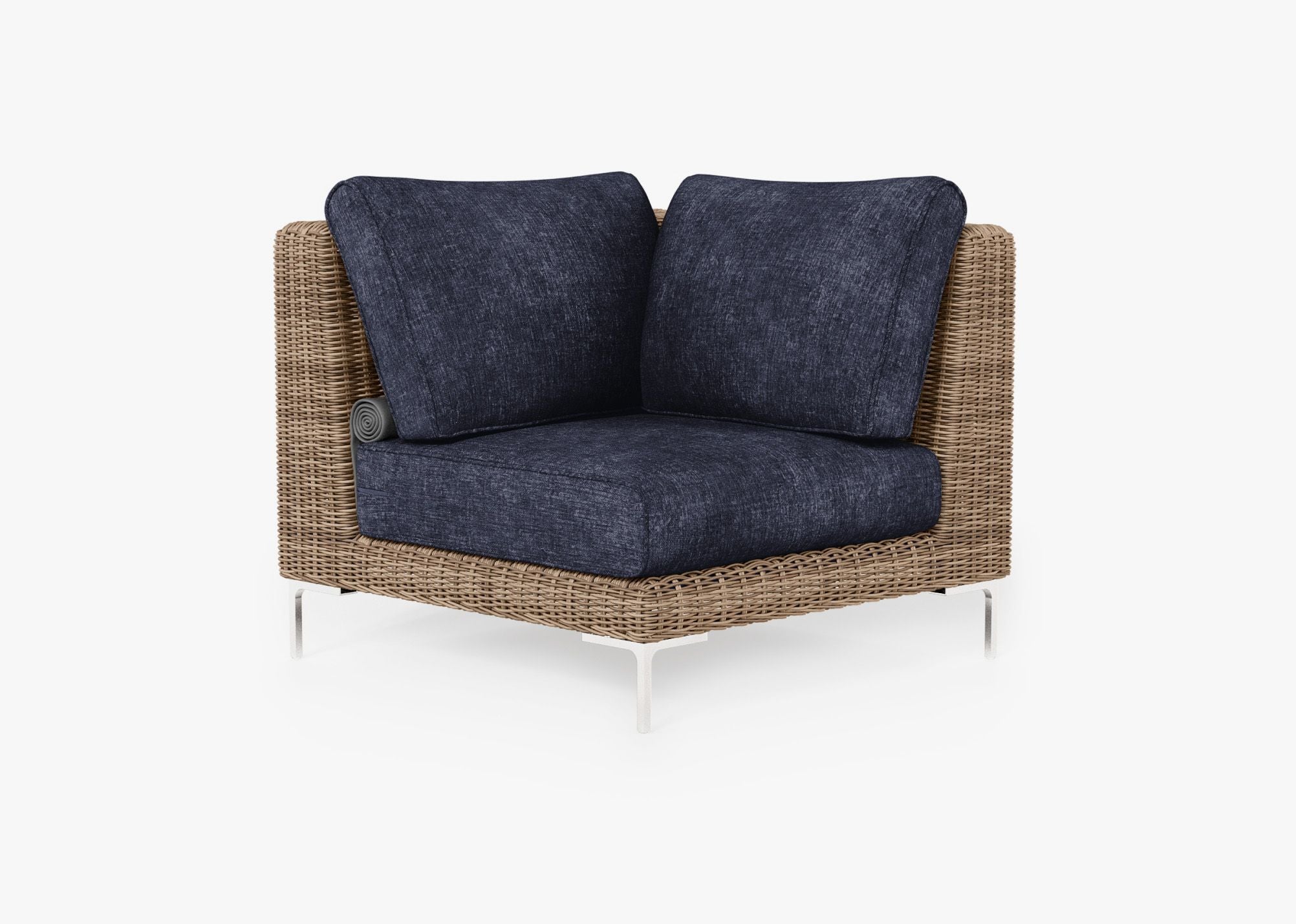 Brown Wicker Outdoor Sectional Chair, front. Comfortable, durable, and weather resistant outdoor seating with memory foam. #color_deep sea navy