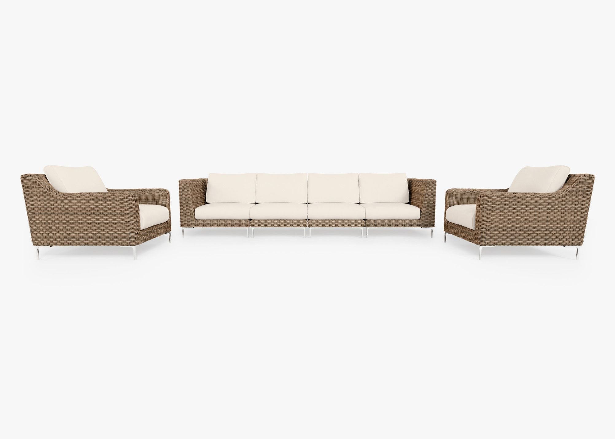 Brown Wicker Outdoor Sofa with Armchairs - 6 Seat, front. Comfortable, durable, and weather resistant outdoor seating with memory foam. #color_palisades cream