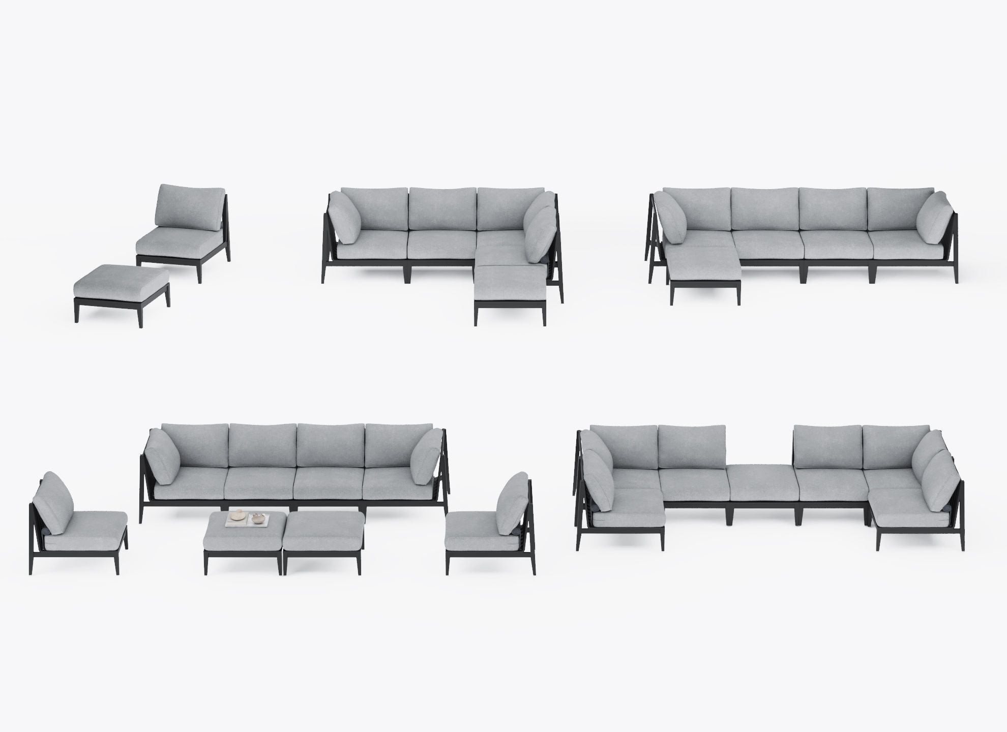 Shows may ways the modular ottoman can be used. #color_sandstone gray