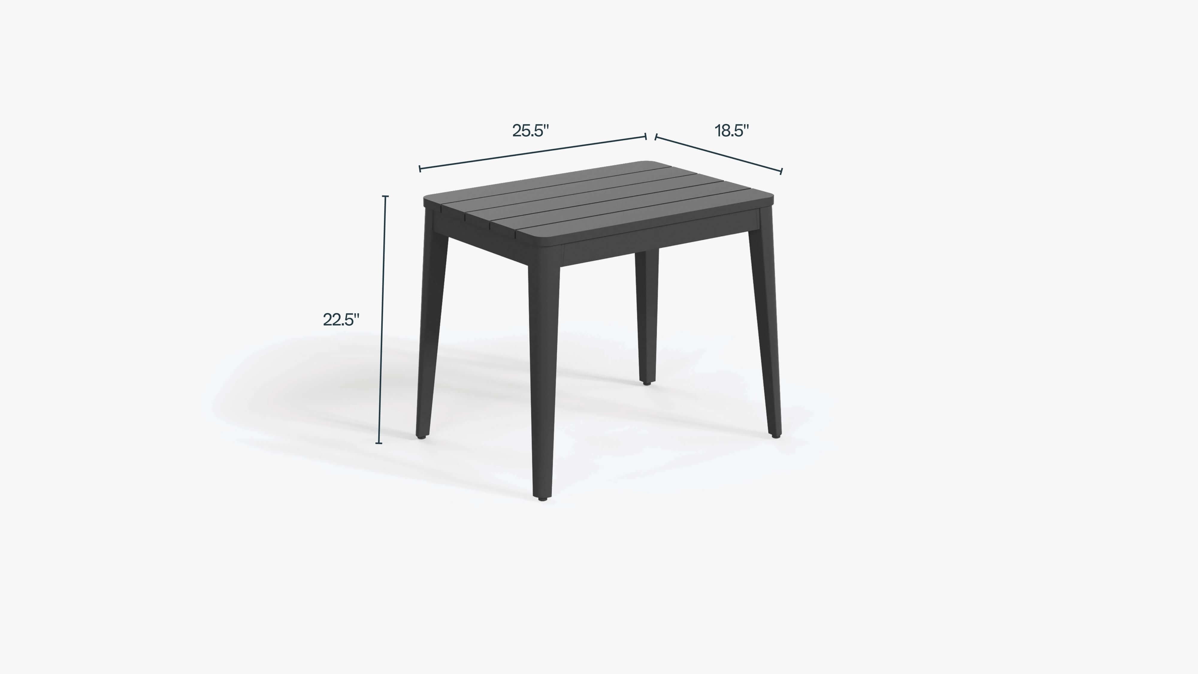 Charcoal Aluminum Side Coffee Table, dimensions in inches. #table color_charcoal