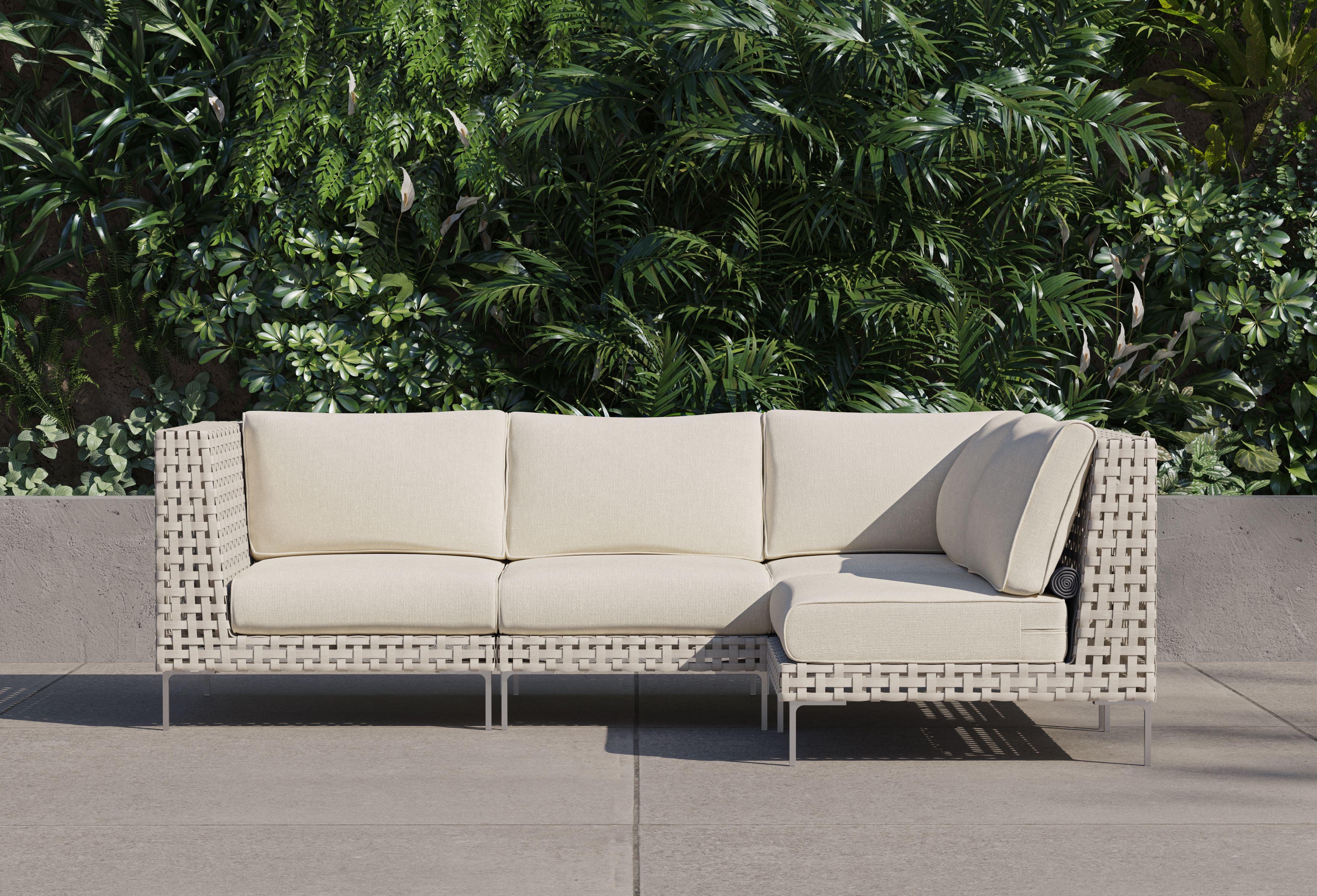 Open Weave Wicker Outdoor L Sectional - 4 Seat #color_palisades cream