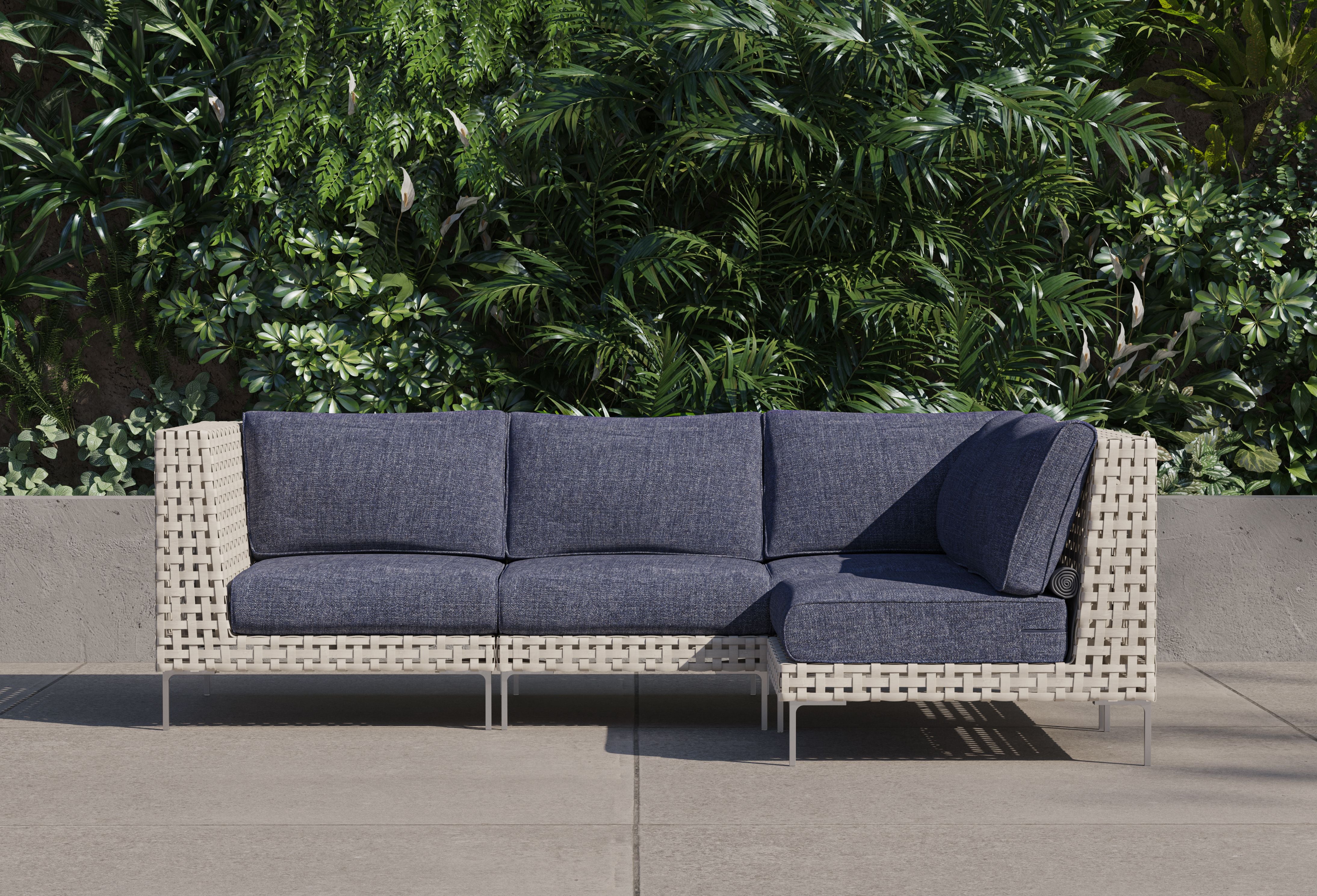 Open Weave Wicker Outdoor L Sectional - 4 Seat #color_deep sea navy