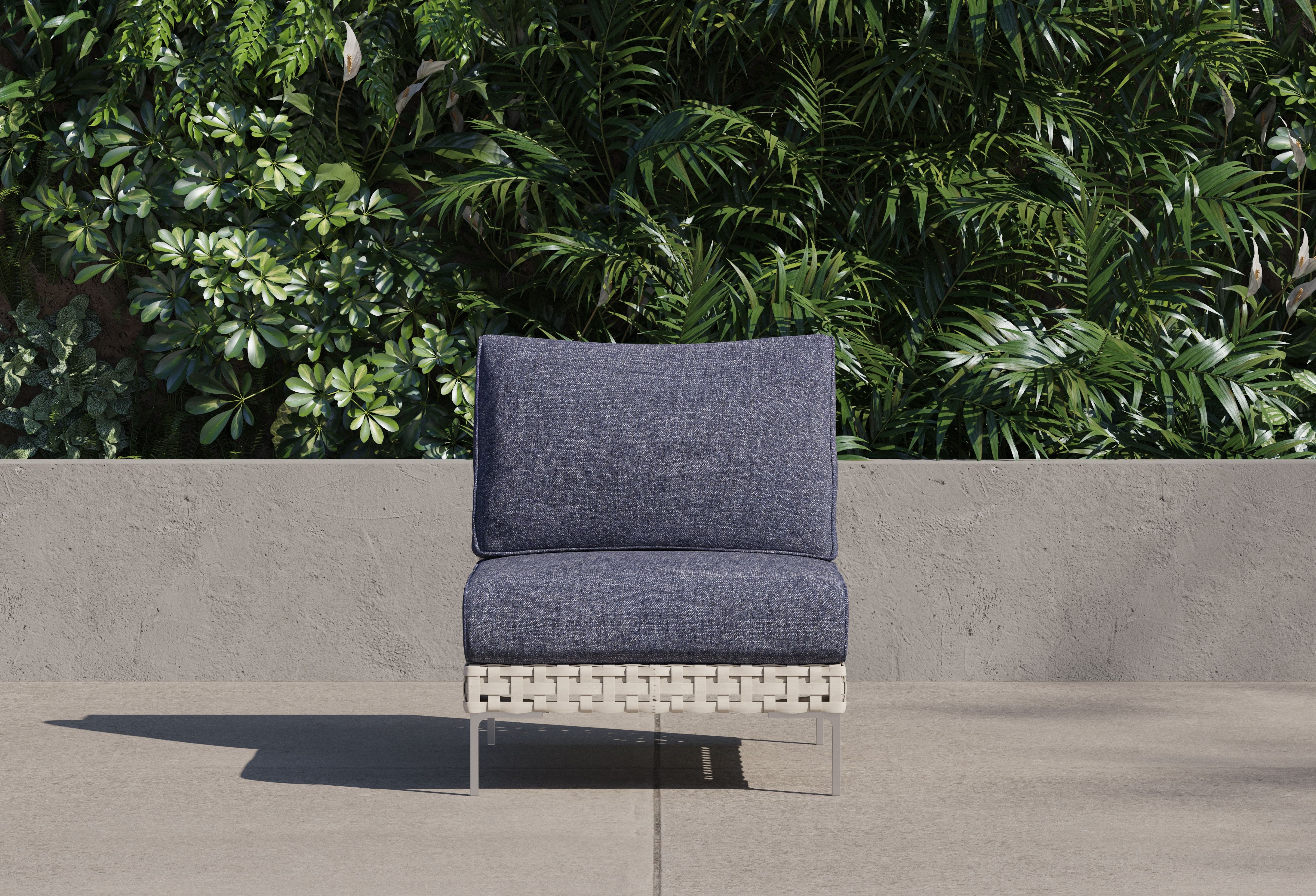 Open Weave Wicker Outdoor Armless Chair #color_deep sea navy