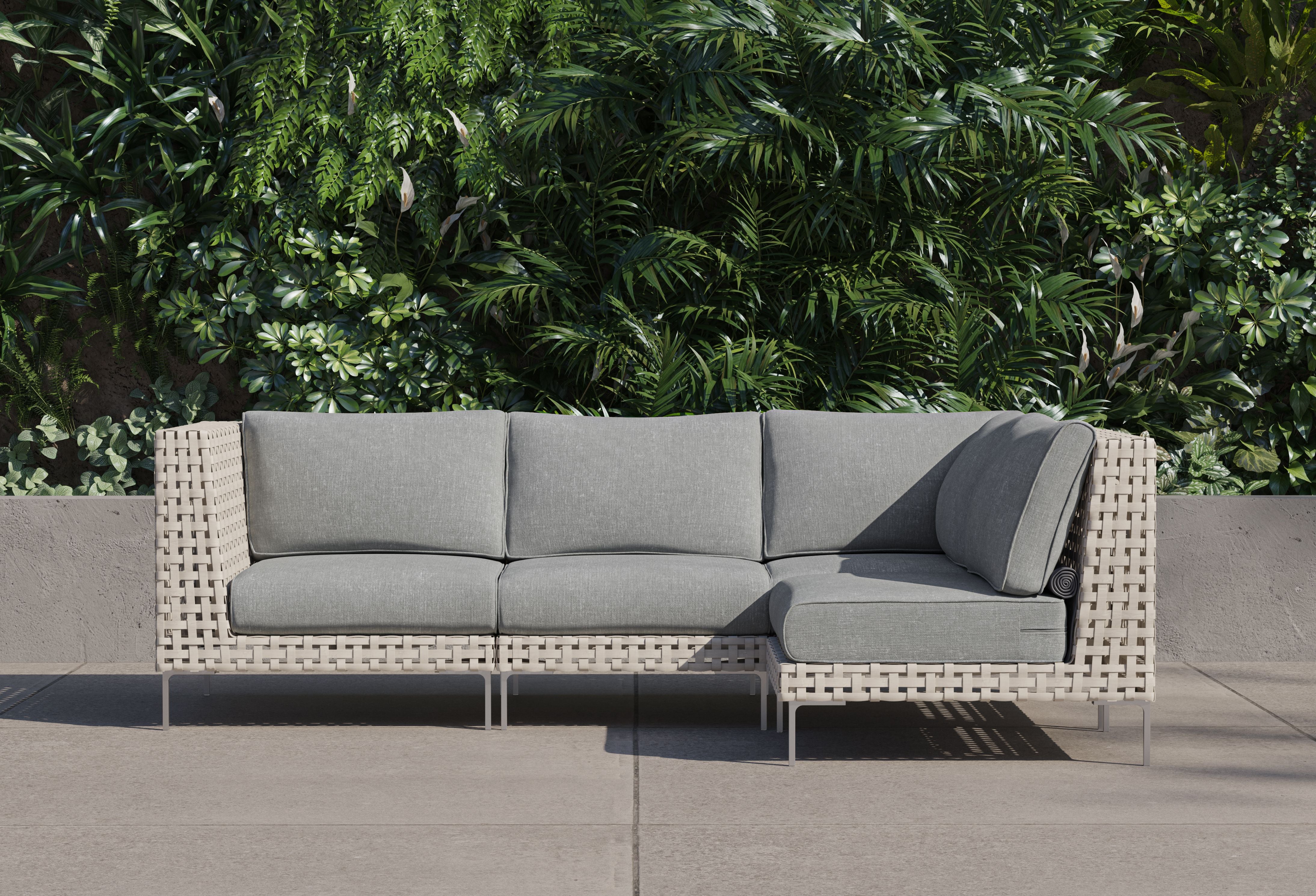 Open Weave Wicker Outdoor L Sectional - 4 Seat #color_pacific fog gray