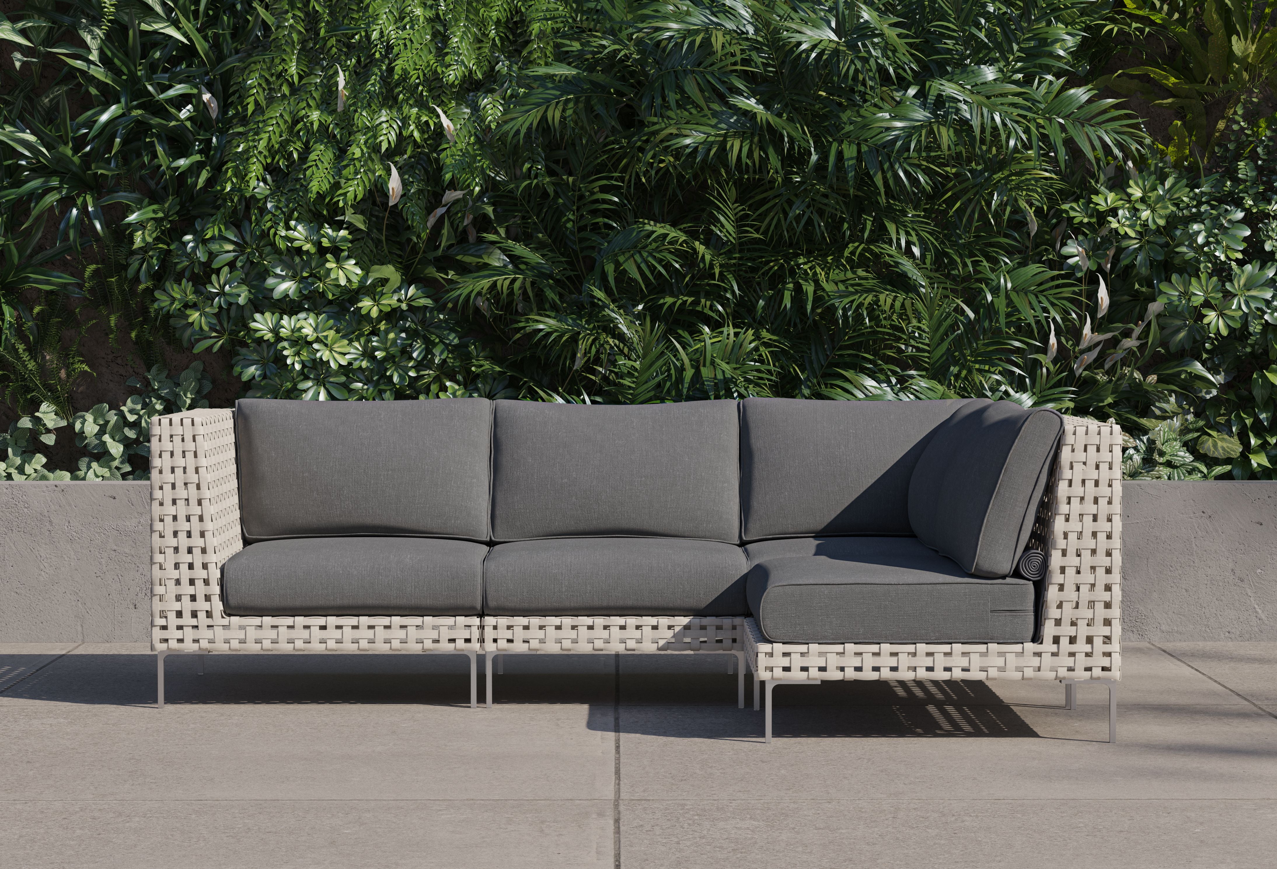 Open Weave Wicker Outdoor L Sectional - 4 Seat #color_dark pebble gray