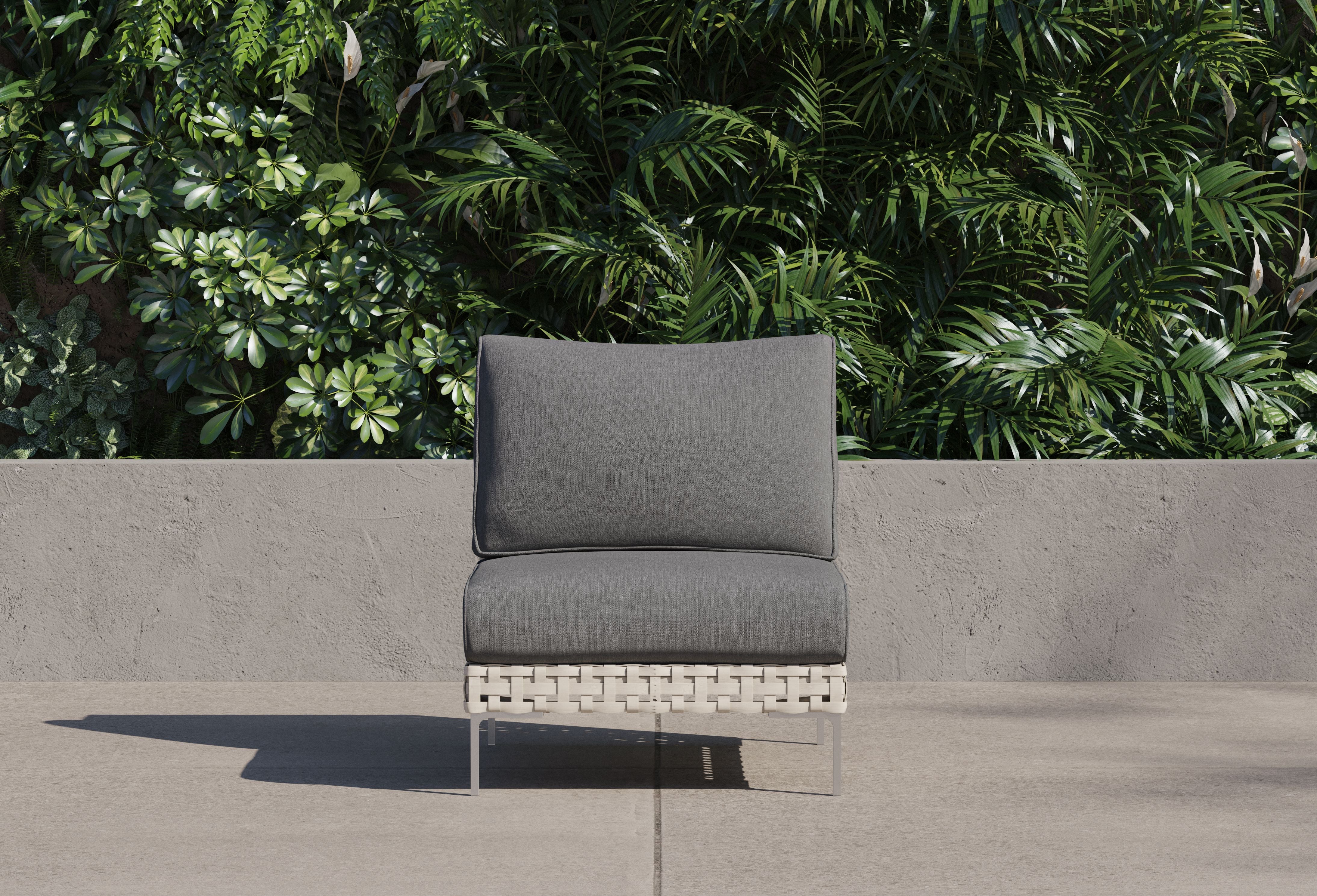 Open Weave Wicker Outdoor Armless Chair #color_dark pebble gray