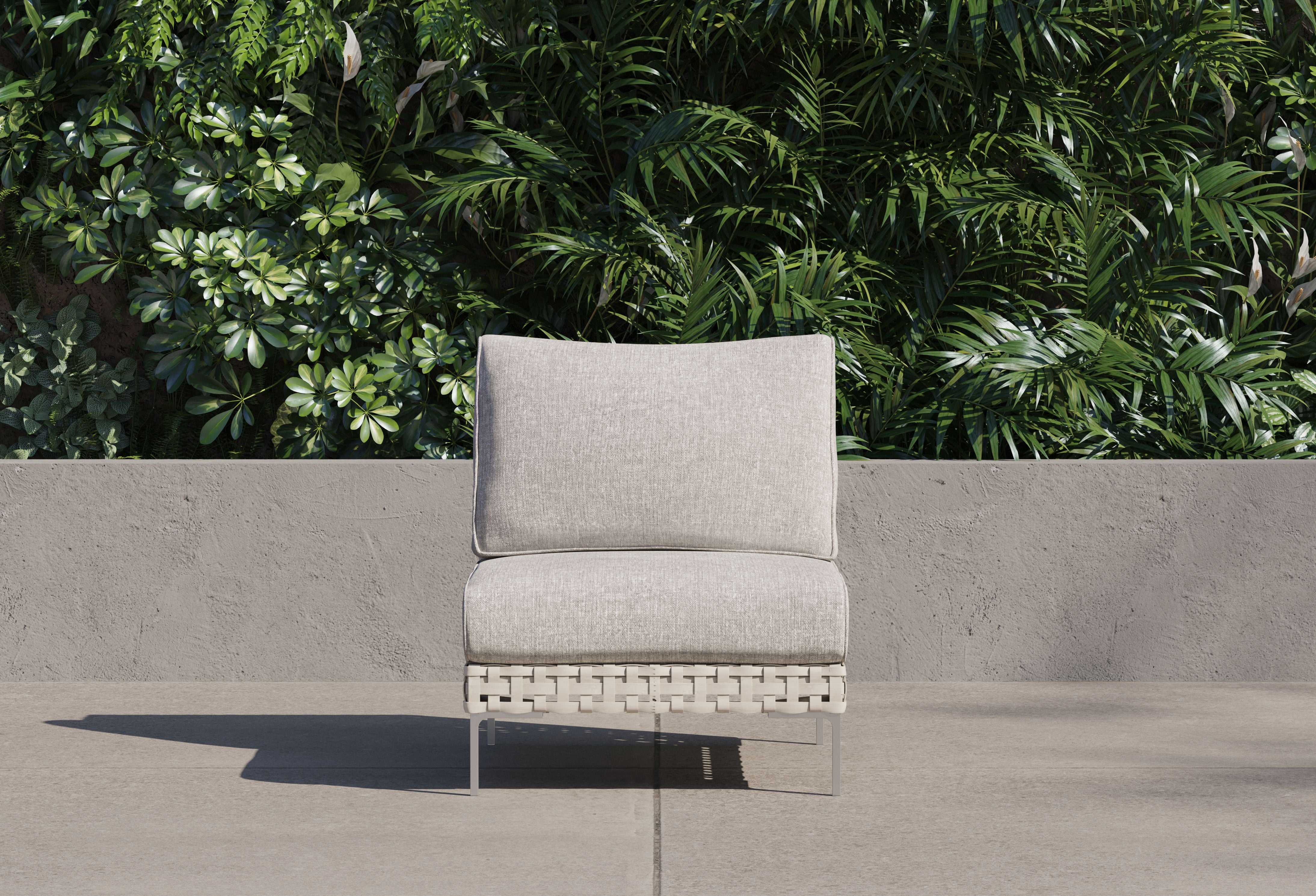 Open Weave Wicker Outdoor Armless Chair #color_sandstone gray