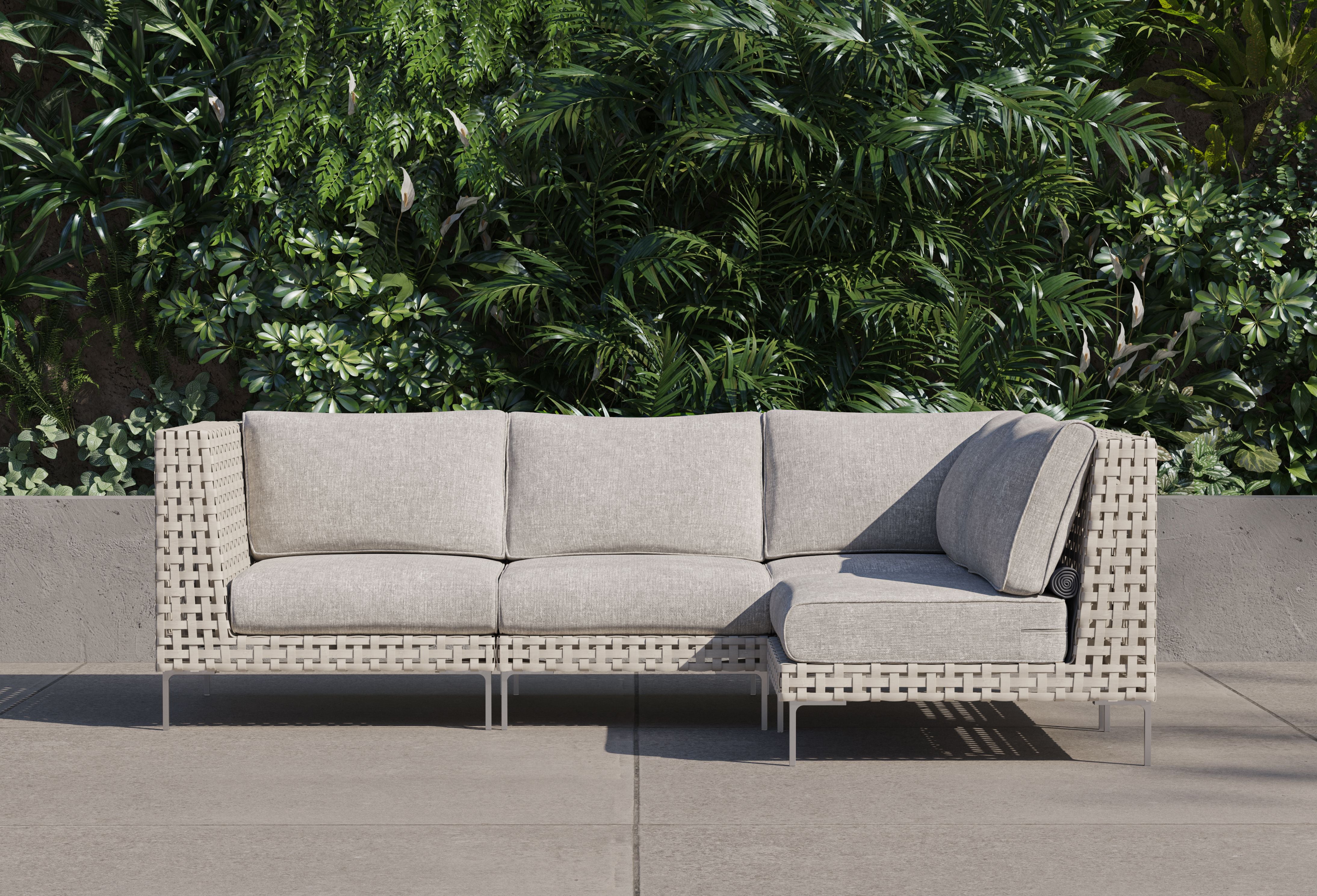 Open Weave Wicker Outdoor L Sectional - 4 Seat #color_sandstone gray