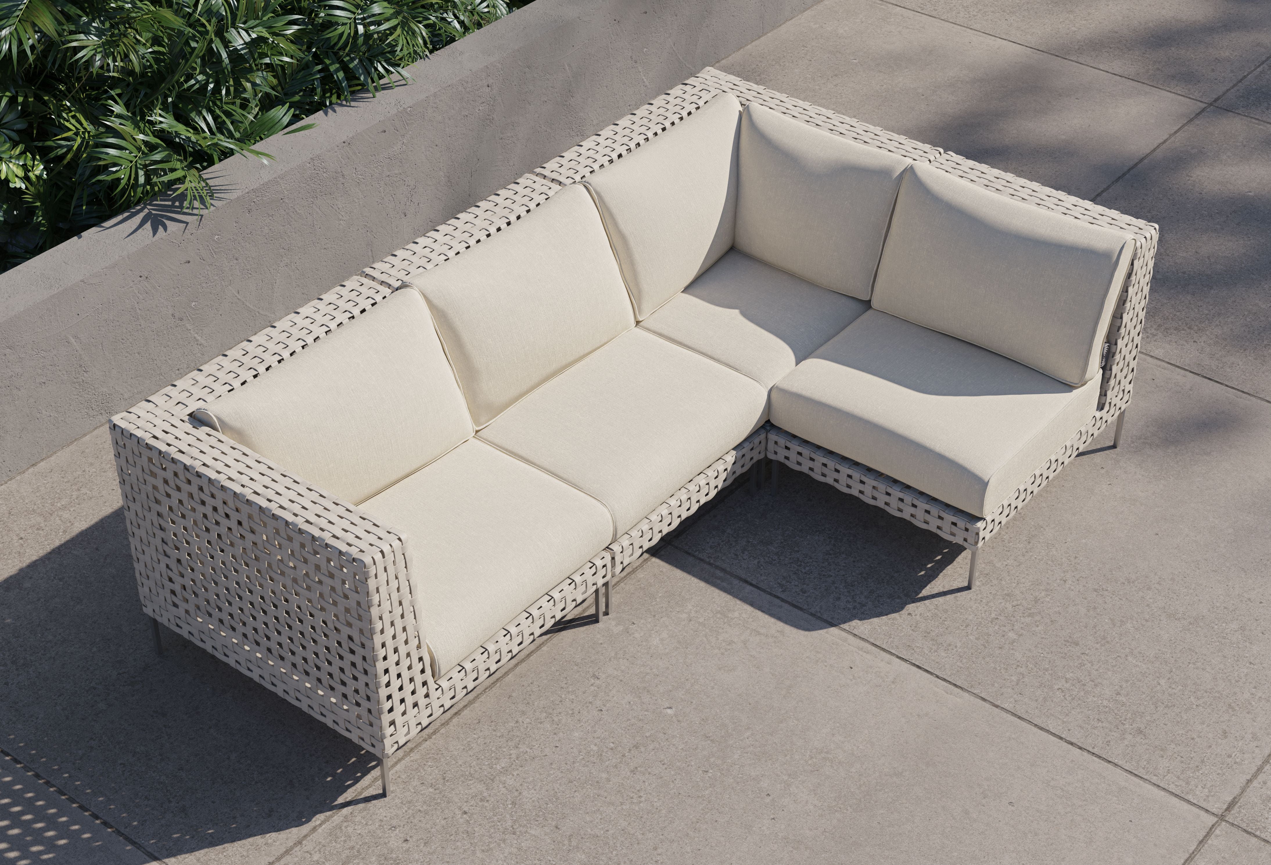 Open Weave Wicker Outdoor L Sectional - 4 Seat #color_palisades cream