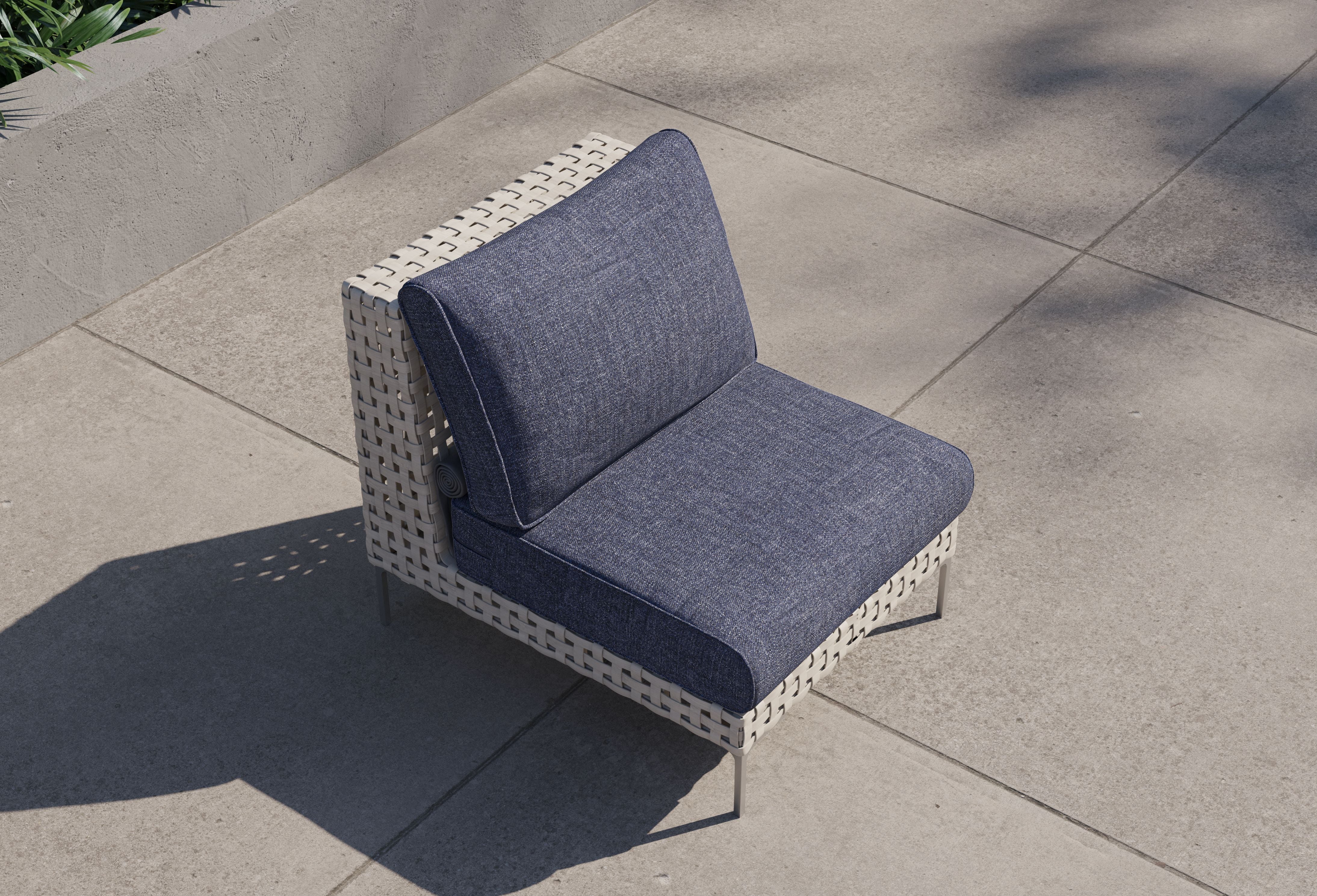 Open Weave Wicker Outdoor Armless Chair #color_deep sea navy