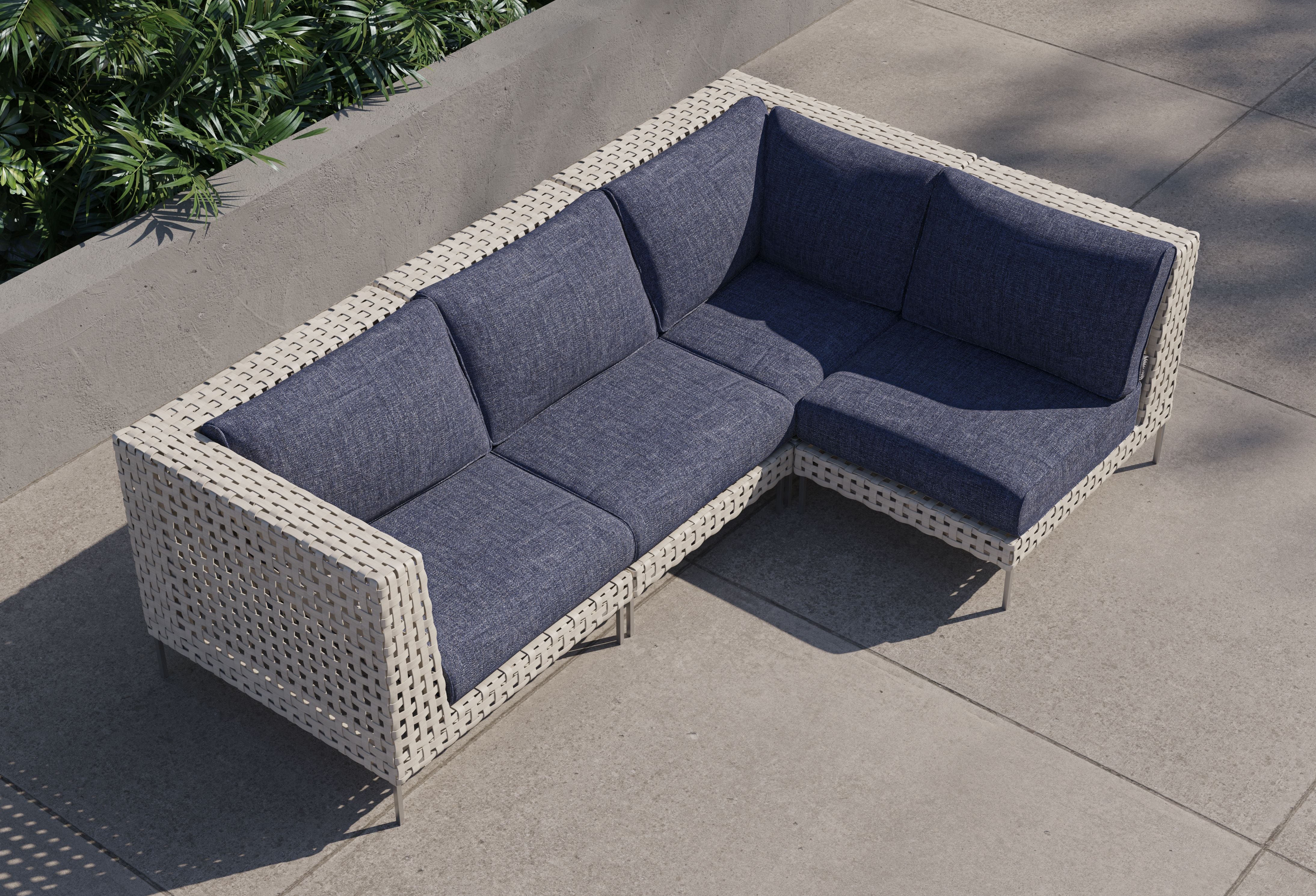 Open Weave Wicker Outdoor L Sectional - 4 Seat #color_deep sea navy