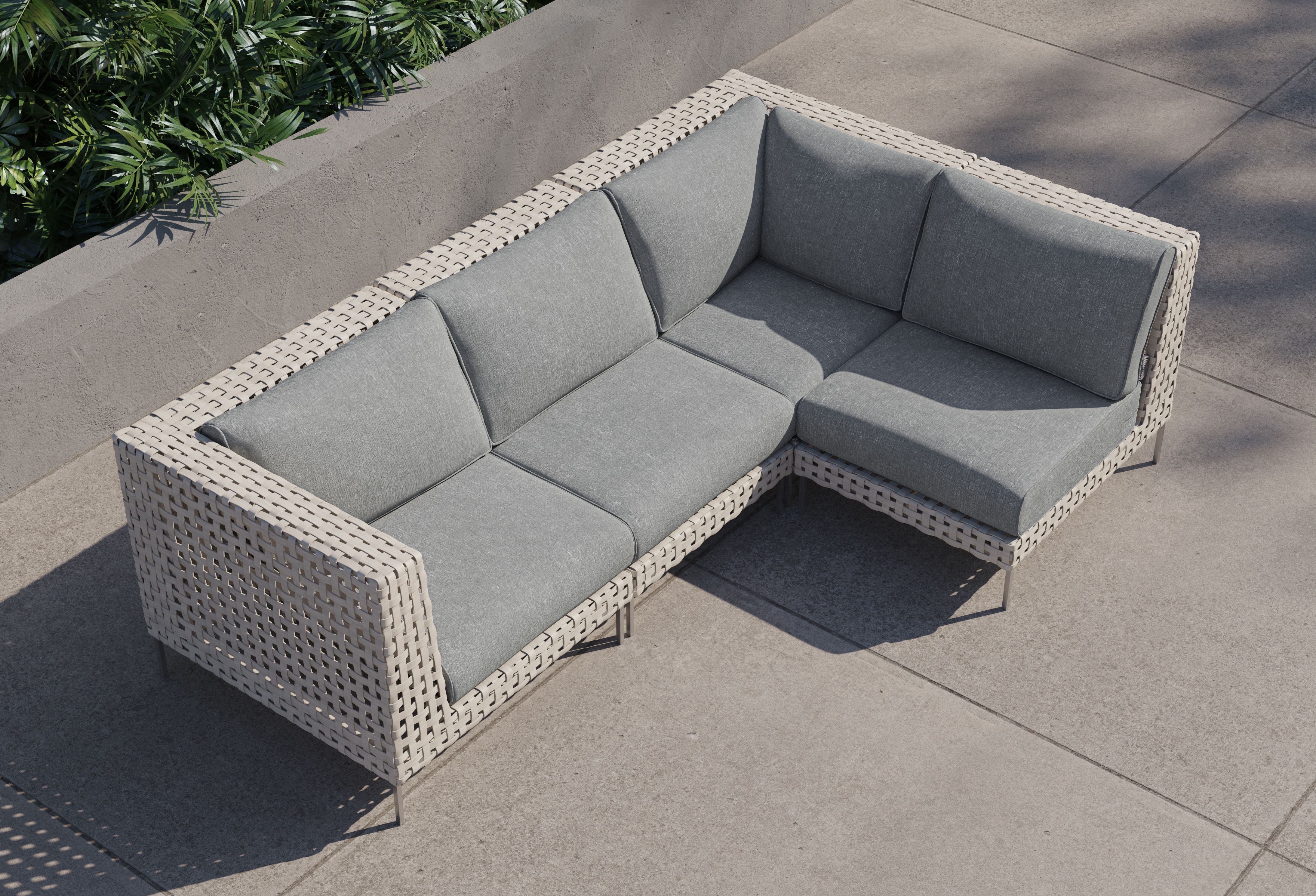 Open Weave Wicker Outdoor L Sectional - 4 Seat #color_pacific fog gray