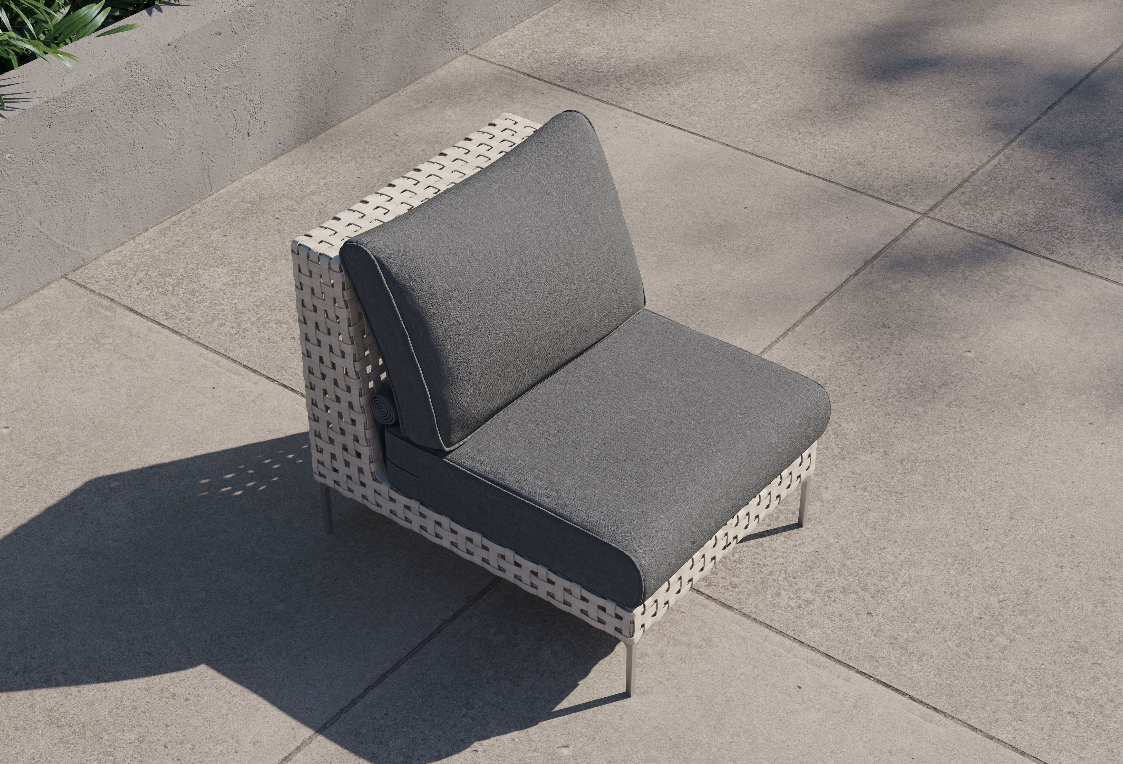 Open Weave Wicker Outdoor Armless Chair #color_dark pebble gray
