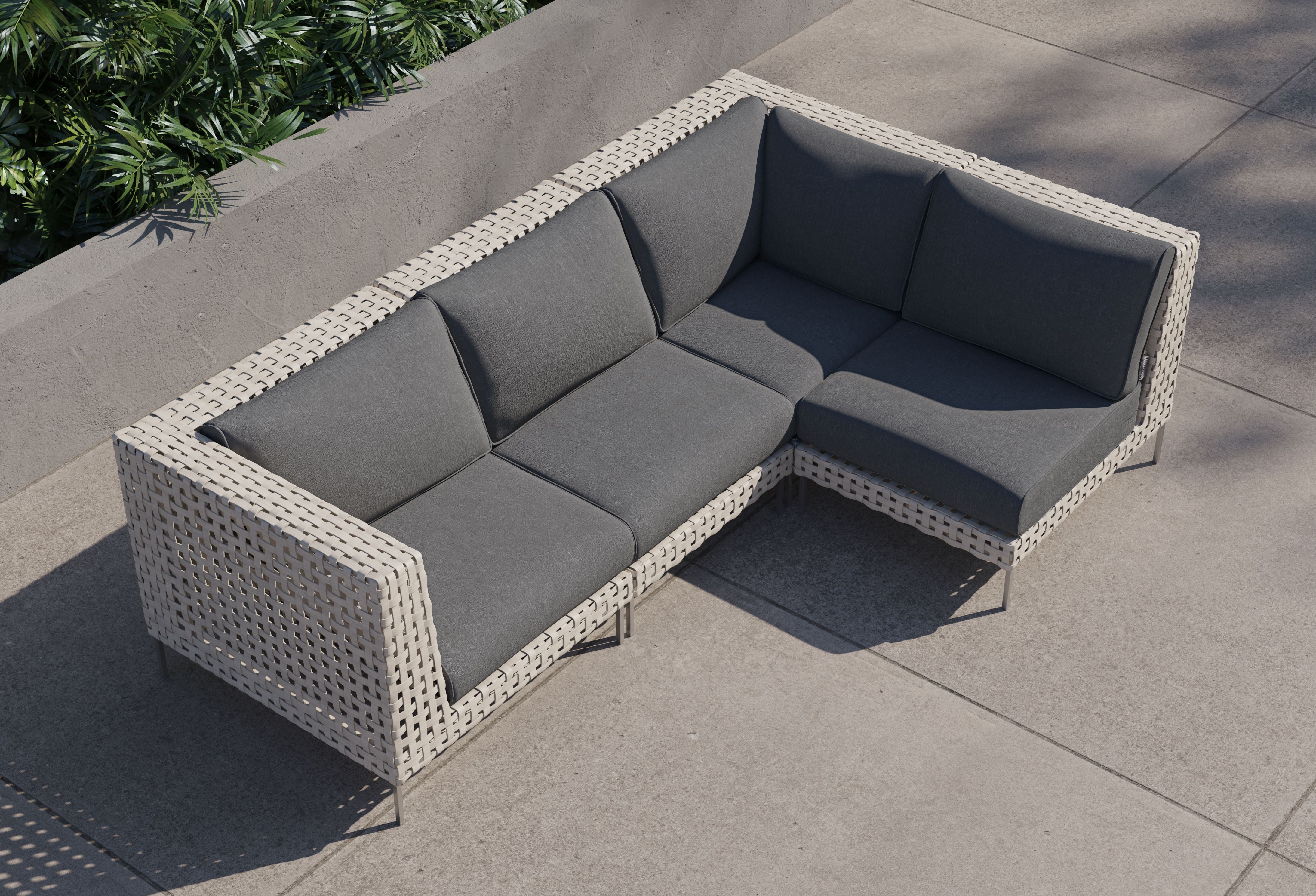 Open Weave Wicker Outdoor L Sectional - 4 Seat #color_dark pebble gray