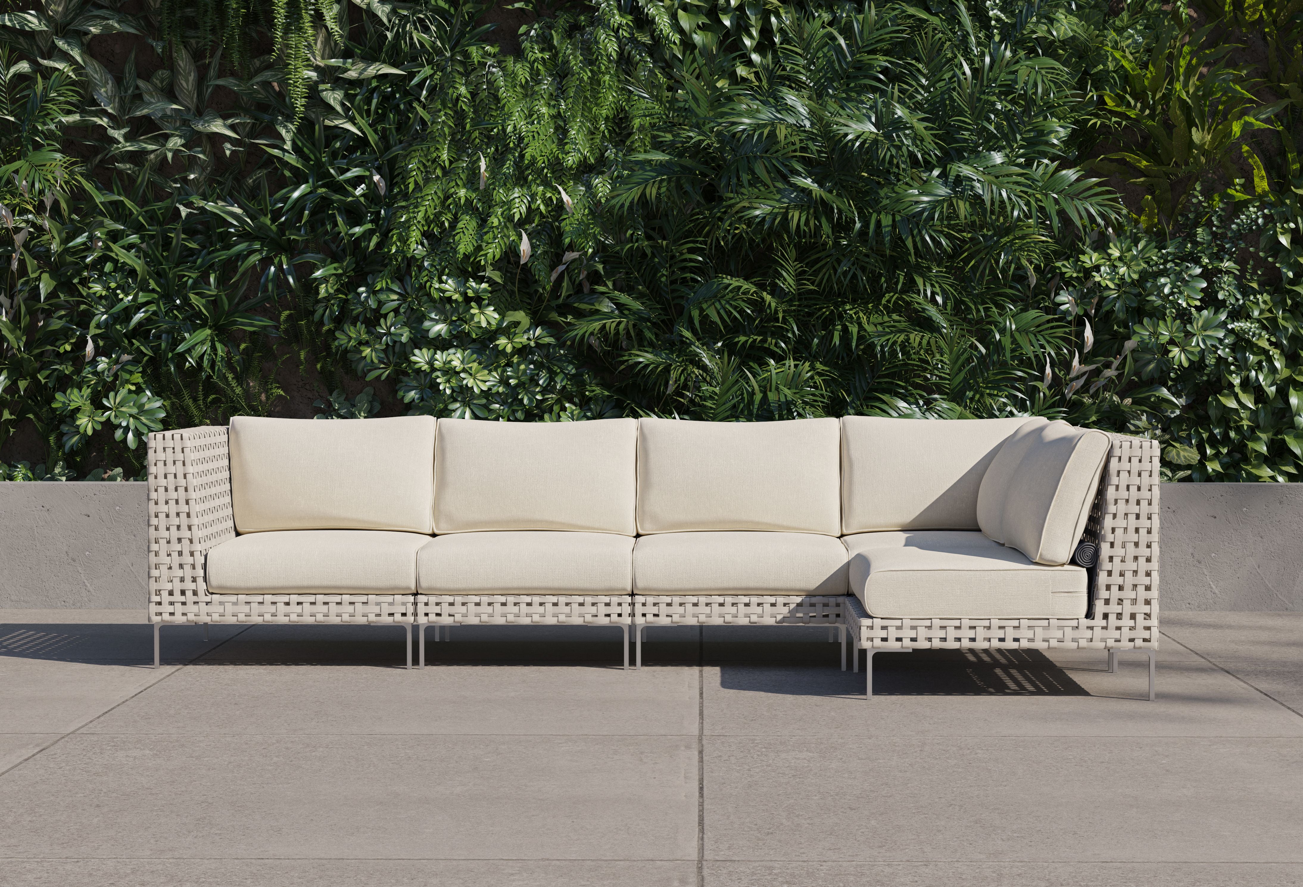Open Weave Wicker Outdoor L Sectional - 5 Seat #color_palisades cream