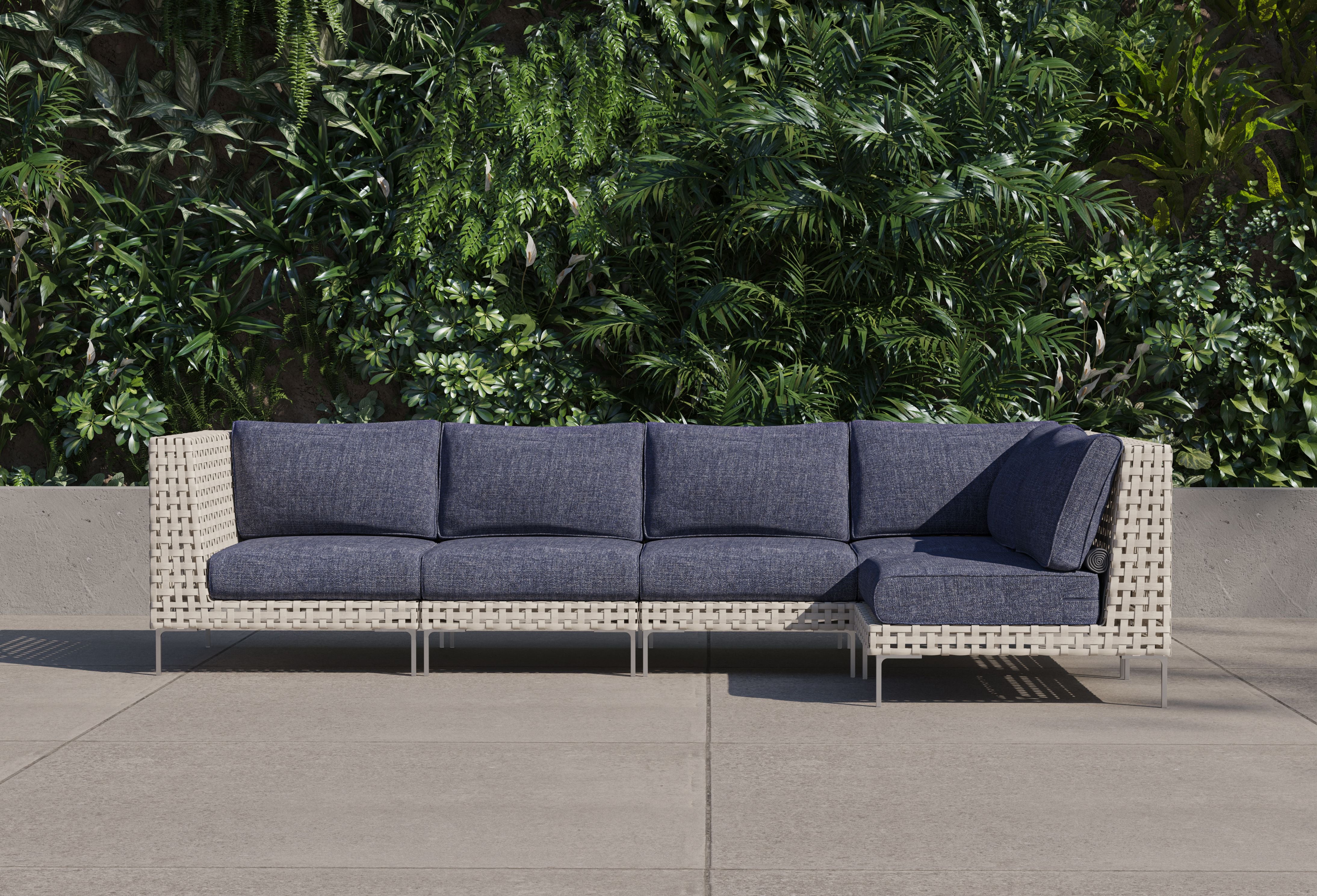 Open Weave Wicker Outdoor L Sectional - 5 Seat #color_deep sea navy