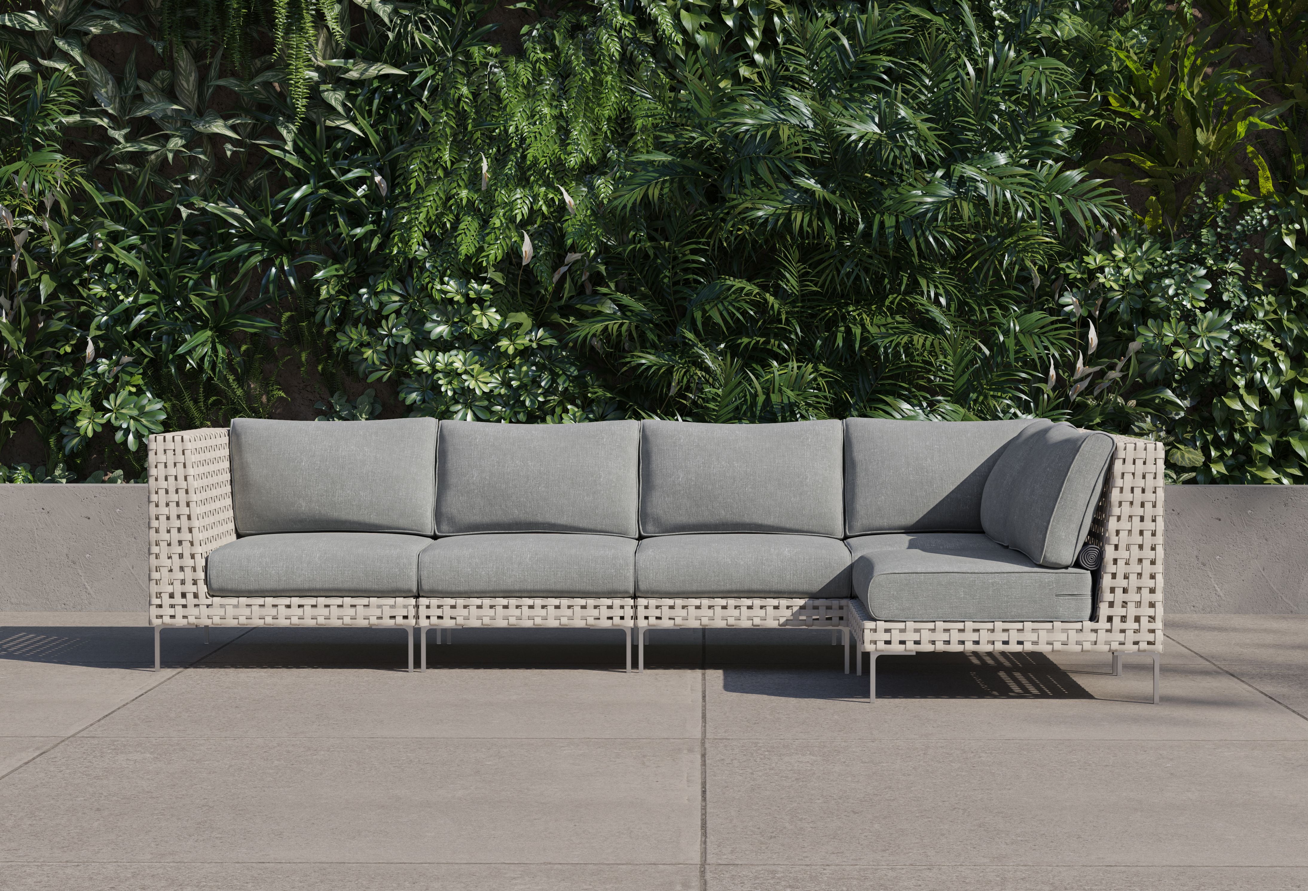 Open Weave Wicker Outdoor L Sectional - 5 Seat #color_pacific fog gray