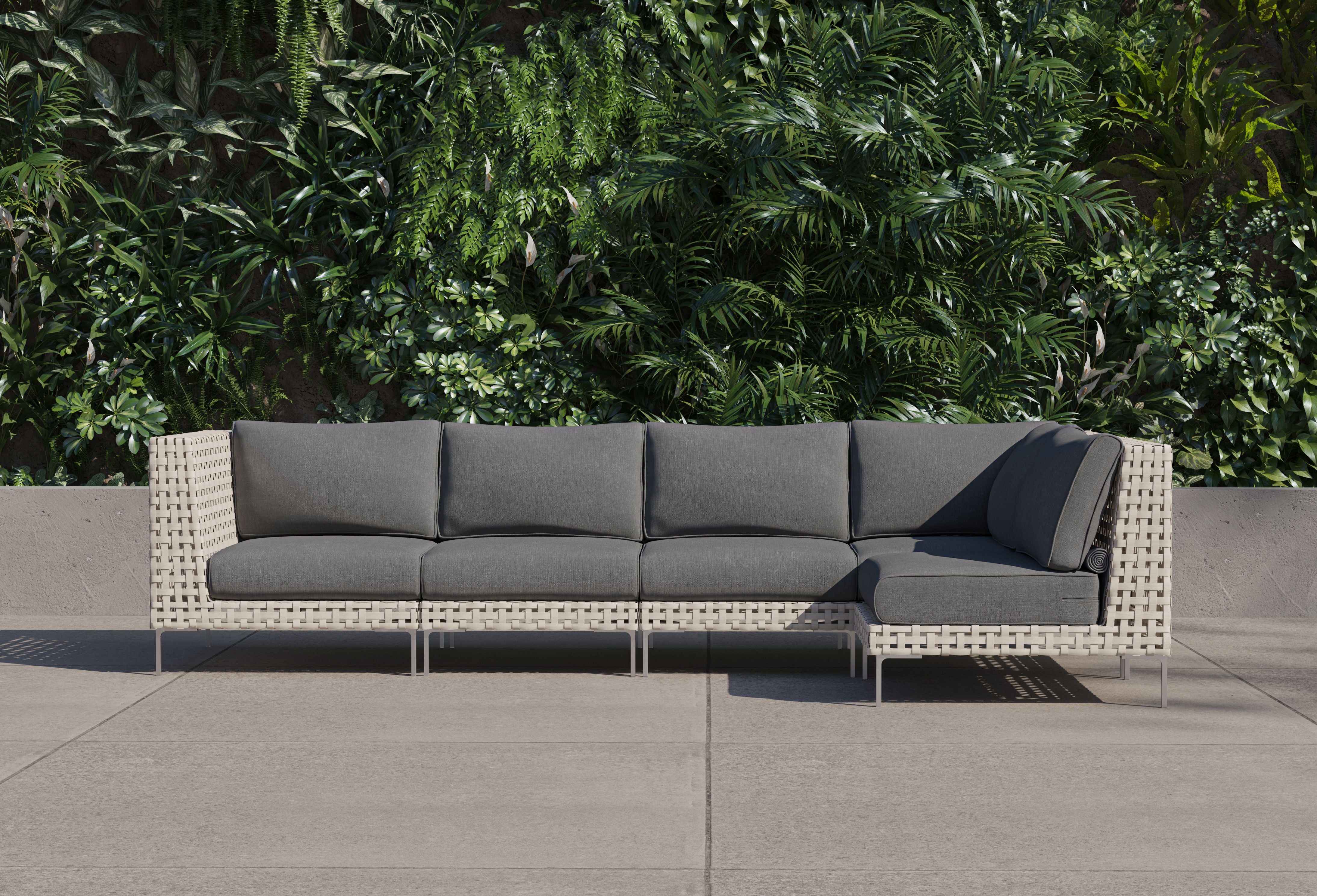 Open Weave Wicker Outdoor L Sectional - 5 Seat #color_dark pebble gray