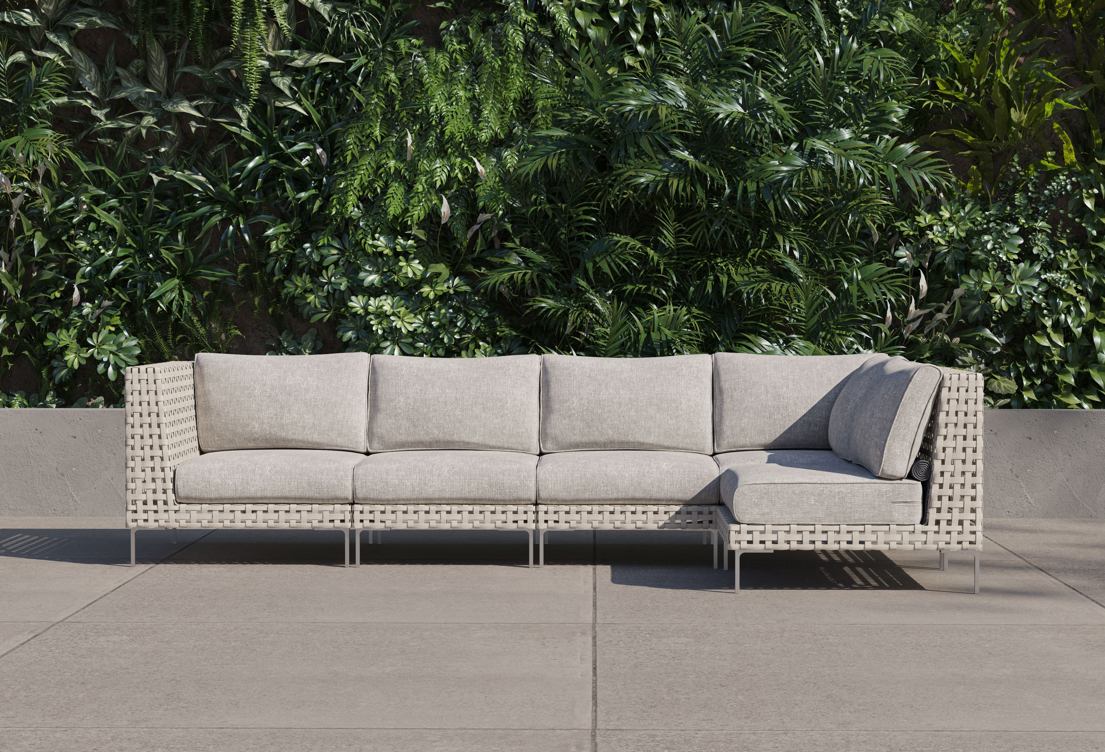 Open Weave Wicker Outdoor L Sectional - 5 Seat #color_sandstone gray
