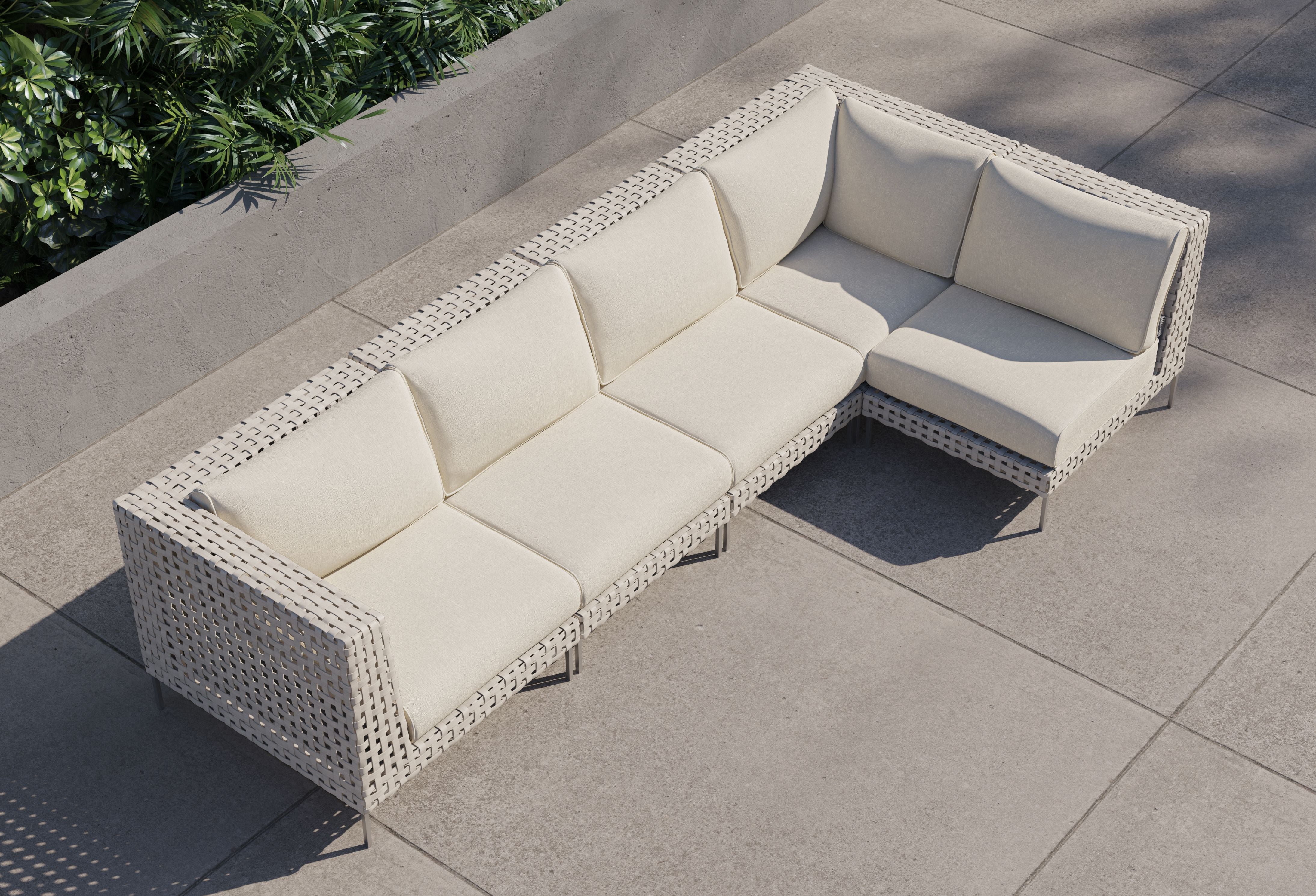 Open Weave Wicker Outdoor L Sectional - 5 Seat #color_palisades cream