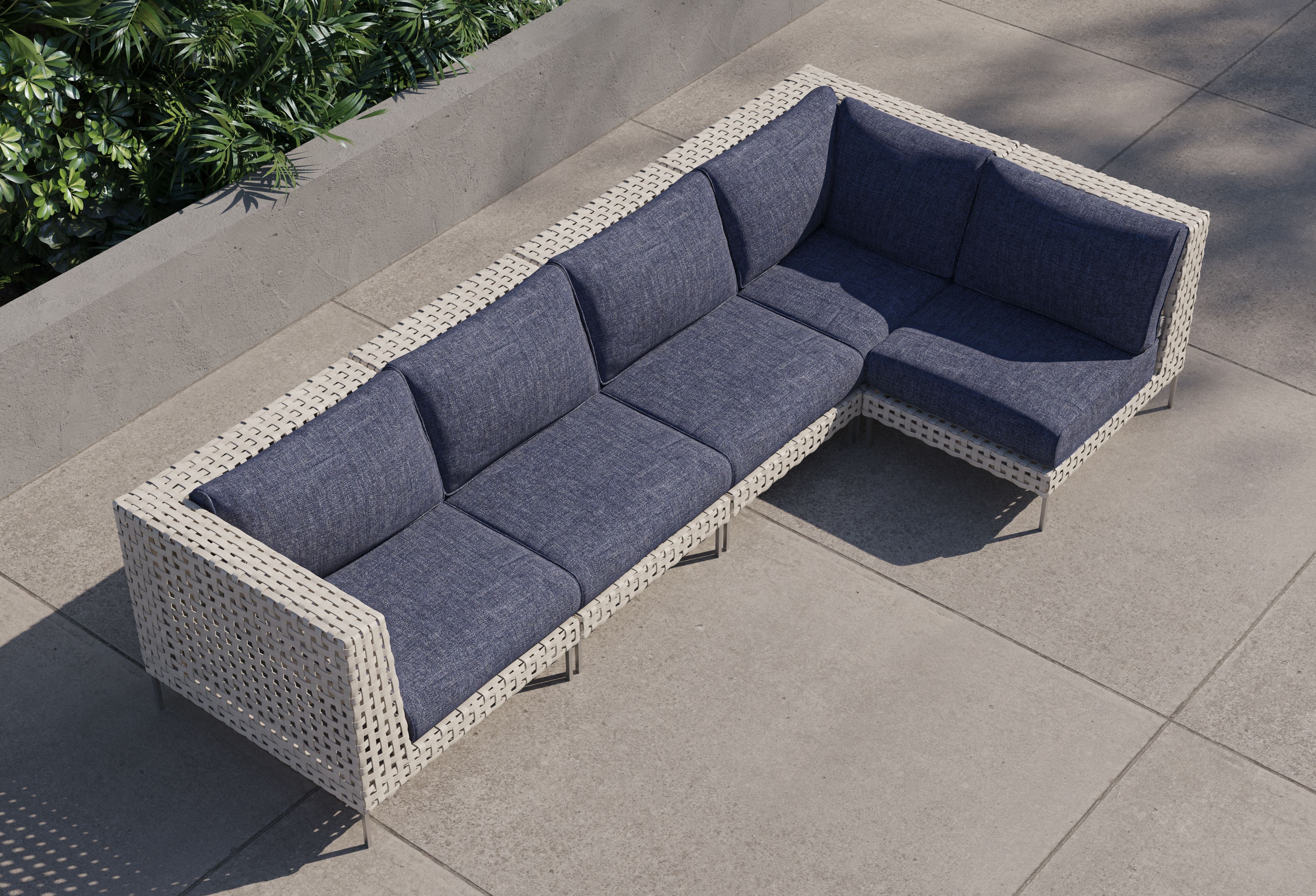 Open Weave Wicker Outdoor L Sectional - 5 Seat #color_deep sea navy