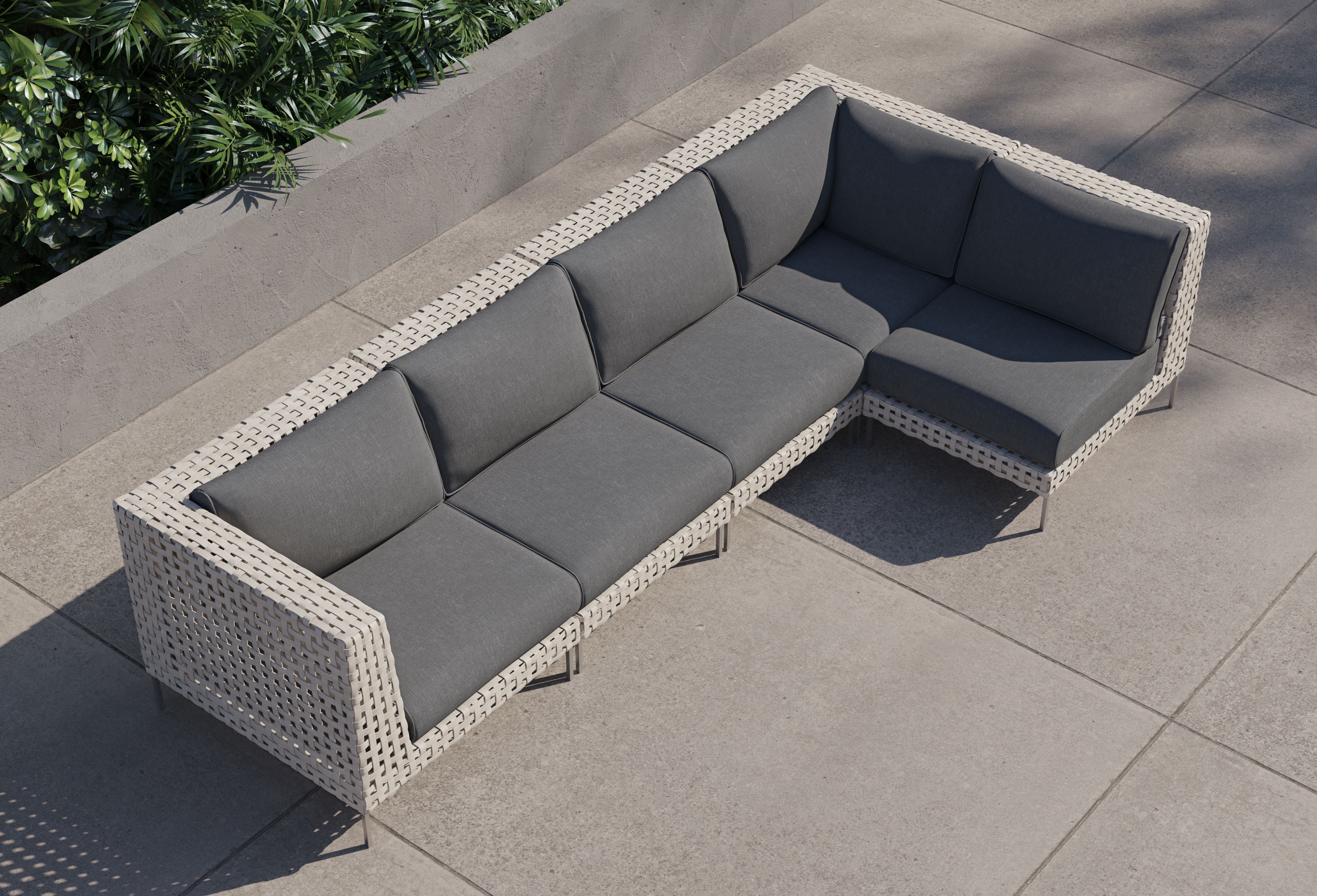 Open Weave Wicker Outdoor L Sectional - 5 Seat #color_dark pebble gray