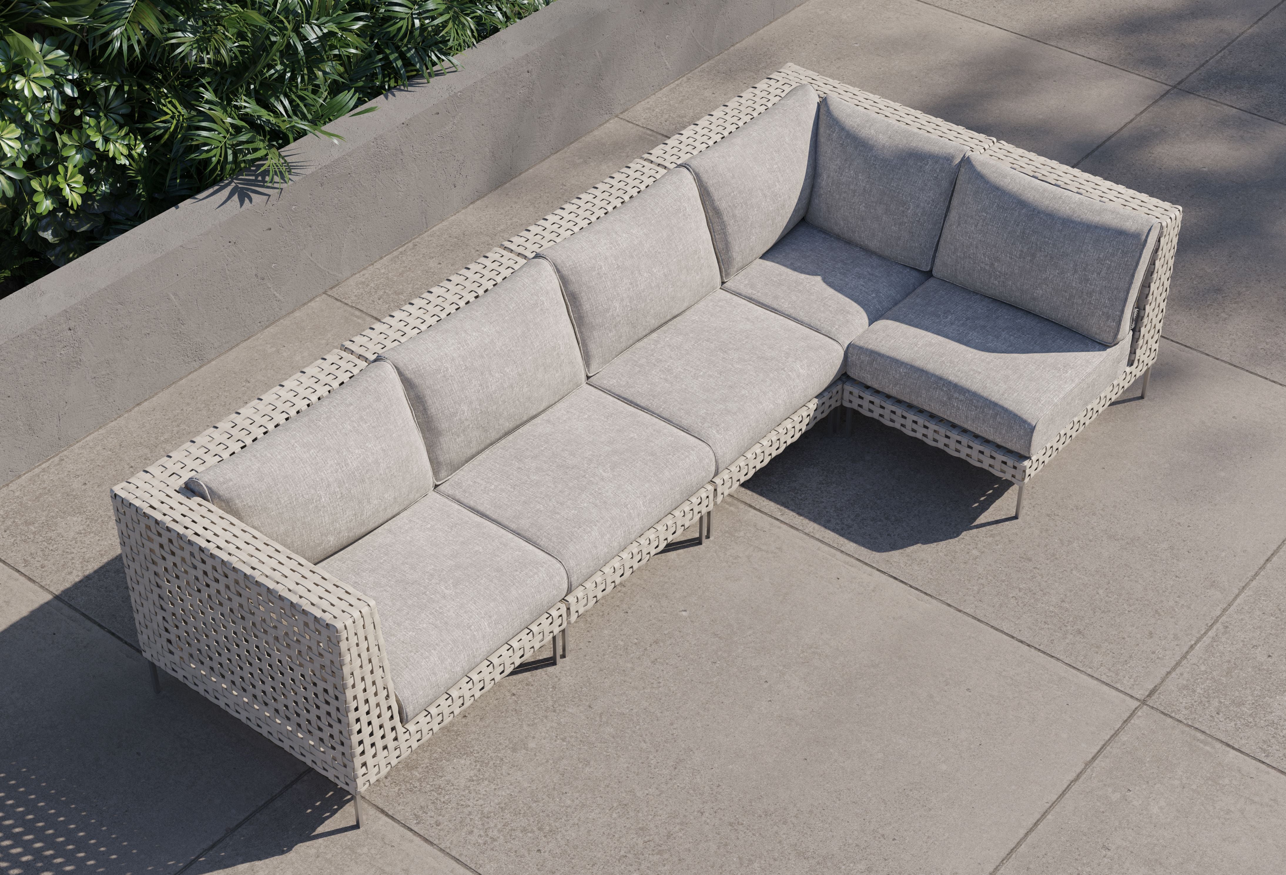 Open Weave Wicker Outdoor L Sectional - 5 Seat #color_sandstone gray