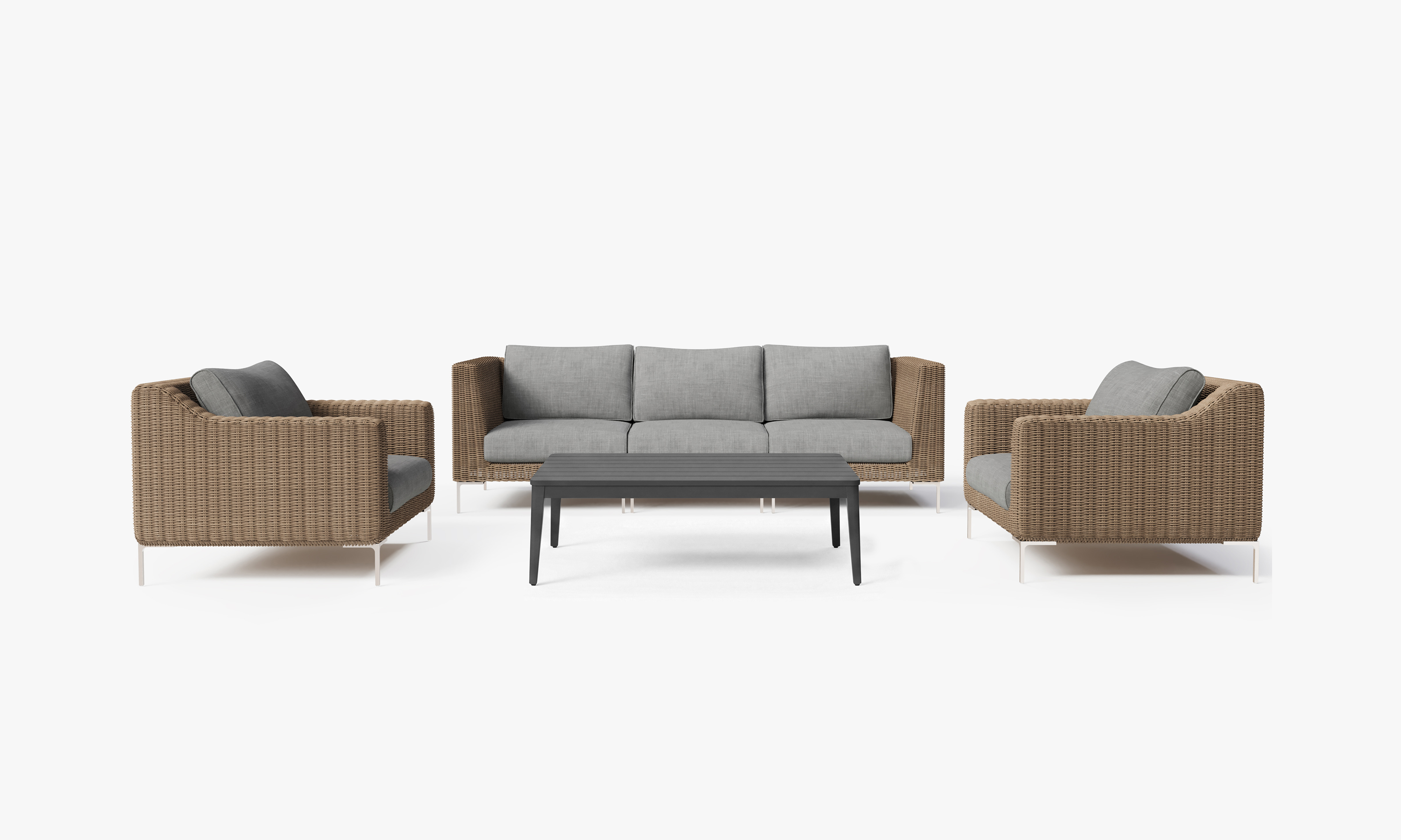 Outer-Pacific-Fog-Gray-Brown-Wicker-Sofa + Coffee-Table-Set1. #color_pacific fog gray