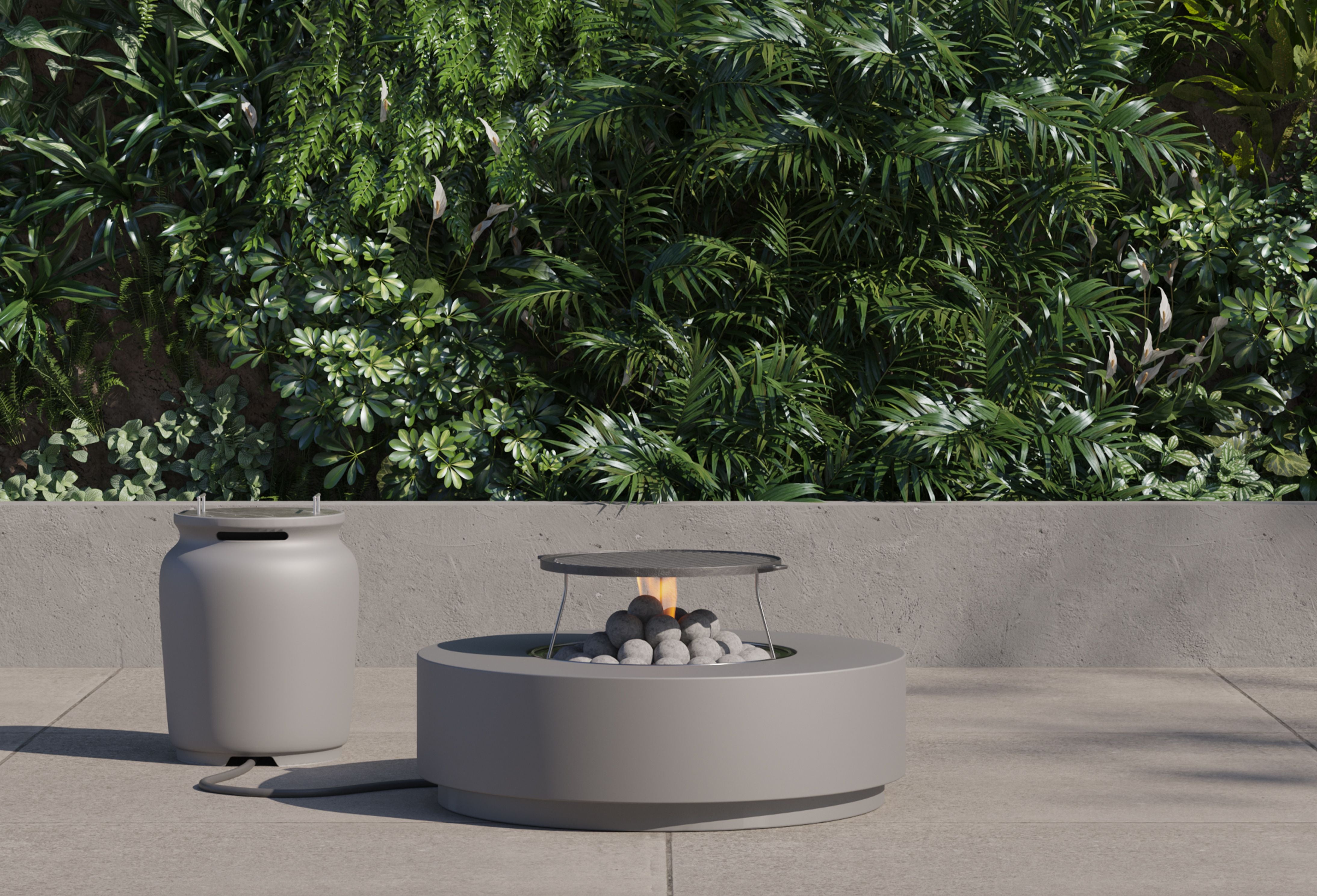 Concrete Fire Pit Table Cooking Set + Propane Tank Cover - Round #style_propane