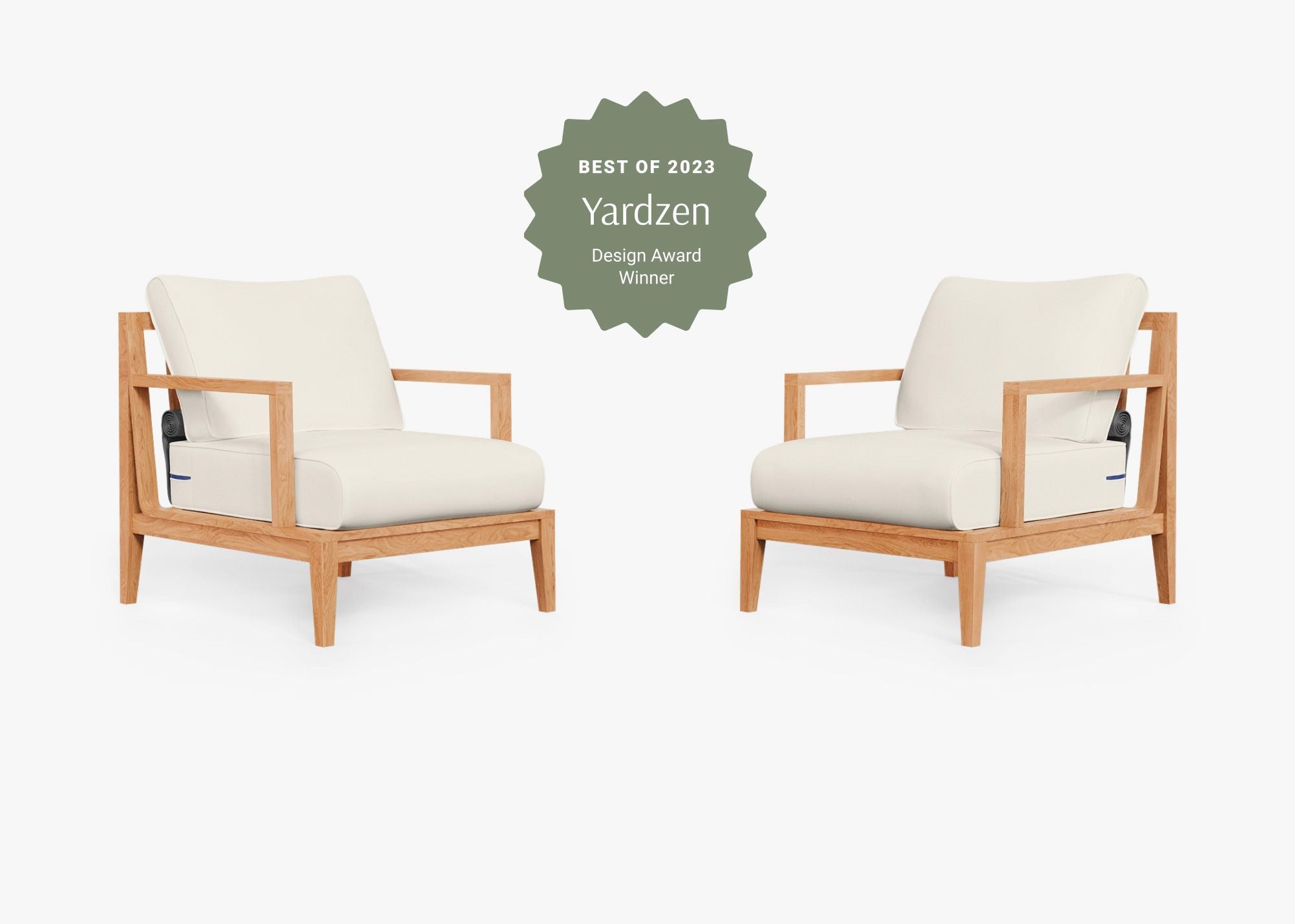 Teak Outdoor Armchair Conversation Set, front. Comfortable, durable, and weather resistant outdoor seating with memory foam. #color_palisades cream