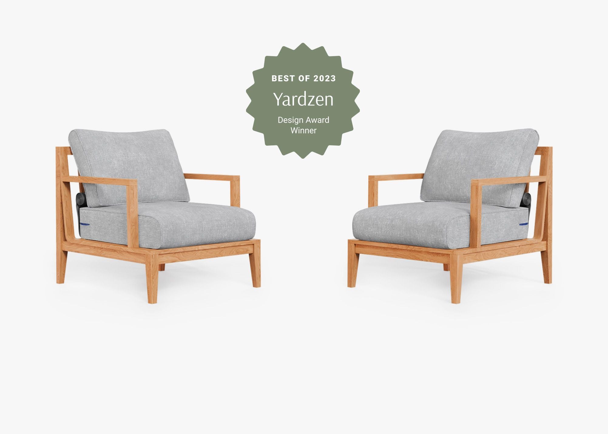 Teak Outdoor Armchair Conversation Set, front. Comfortable, durable, and weather resistant outdoor seating with memory foam. #color_pacific fog gray