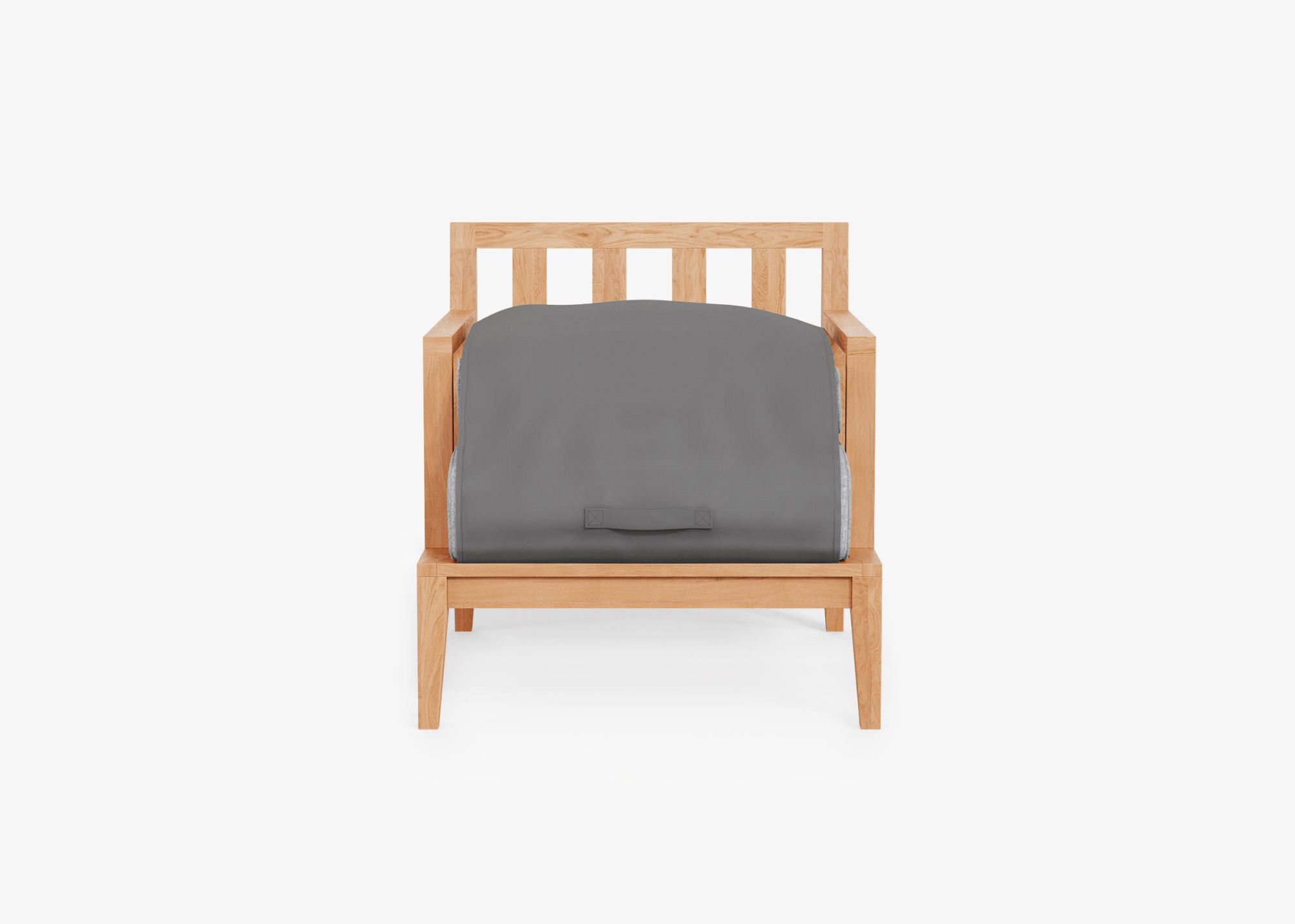 Teak Outdoor Armchair shown with the OuterShell outdoor cushion cover, offering exclusive integrated protection. #color_pacific fog gray