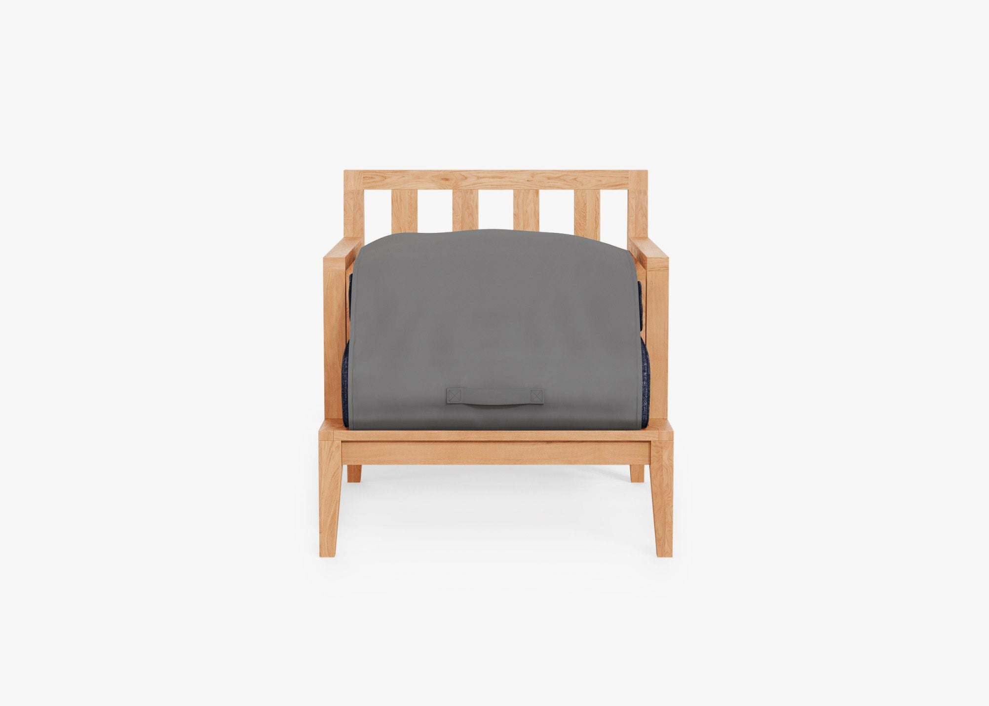 Teak Outdoor Armchair shown with the OuterShell outdoor cushion cover, offering exclusive integrated protection. #color_deep sea navy