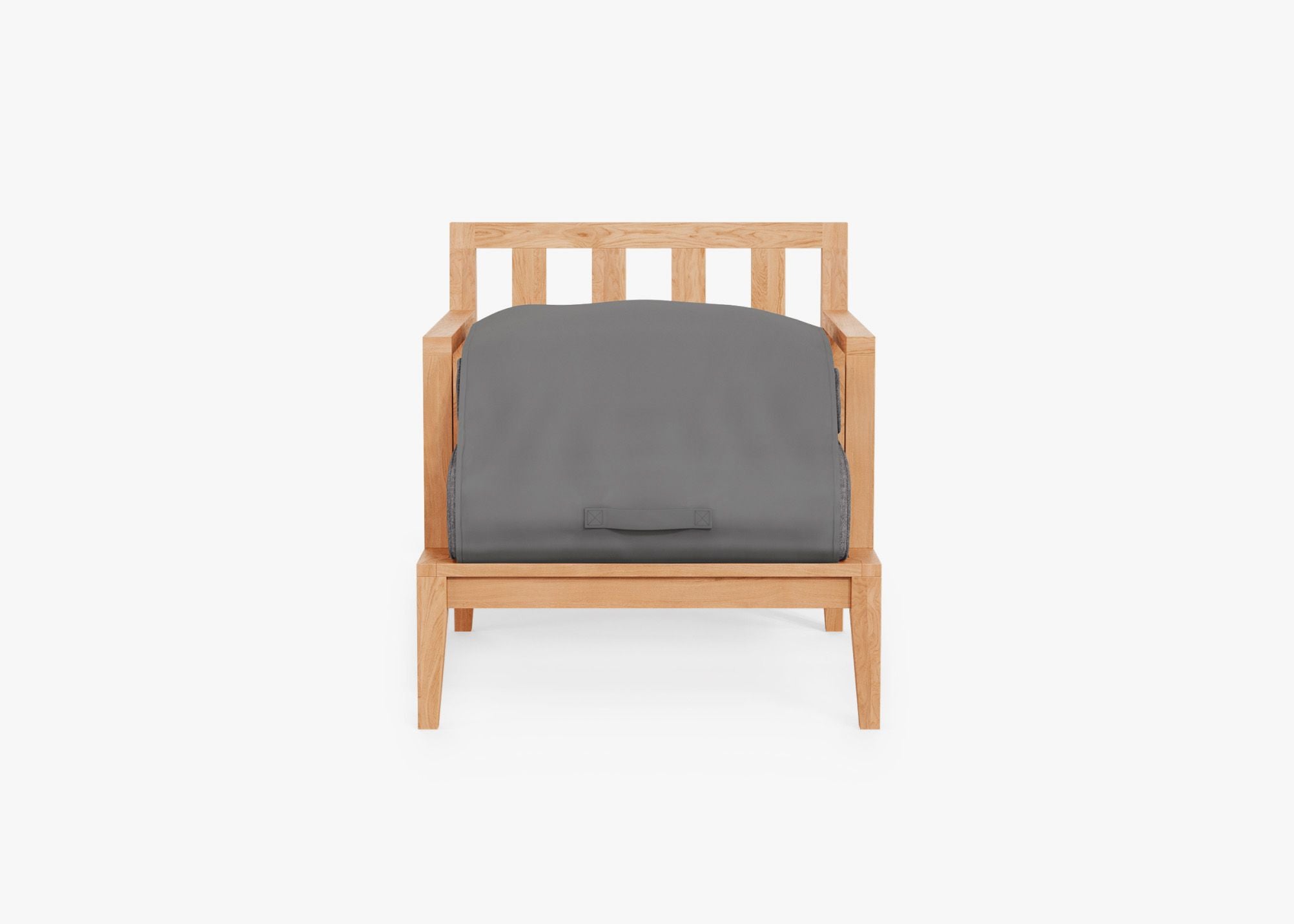 Teak Outdoor Armchair shown with the OuterShell outdoor cushion cover, offering exclusive integrated protection. #color_dark pebble gray