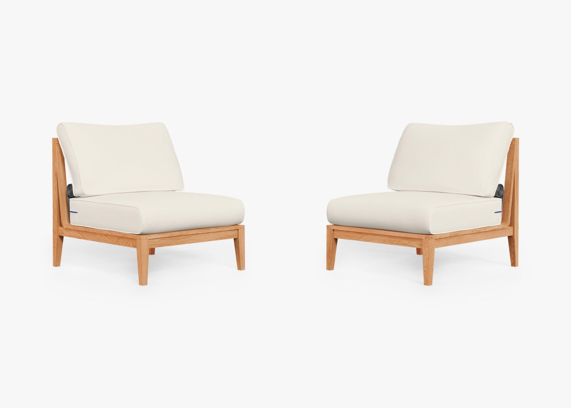 Teak Outdoor Armless Chair Conversation Set, front. Comfortable, durable, and weather resistant outdoor seating with memory foam. #color_palisades cream