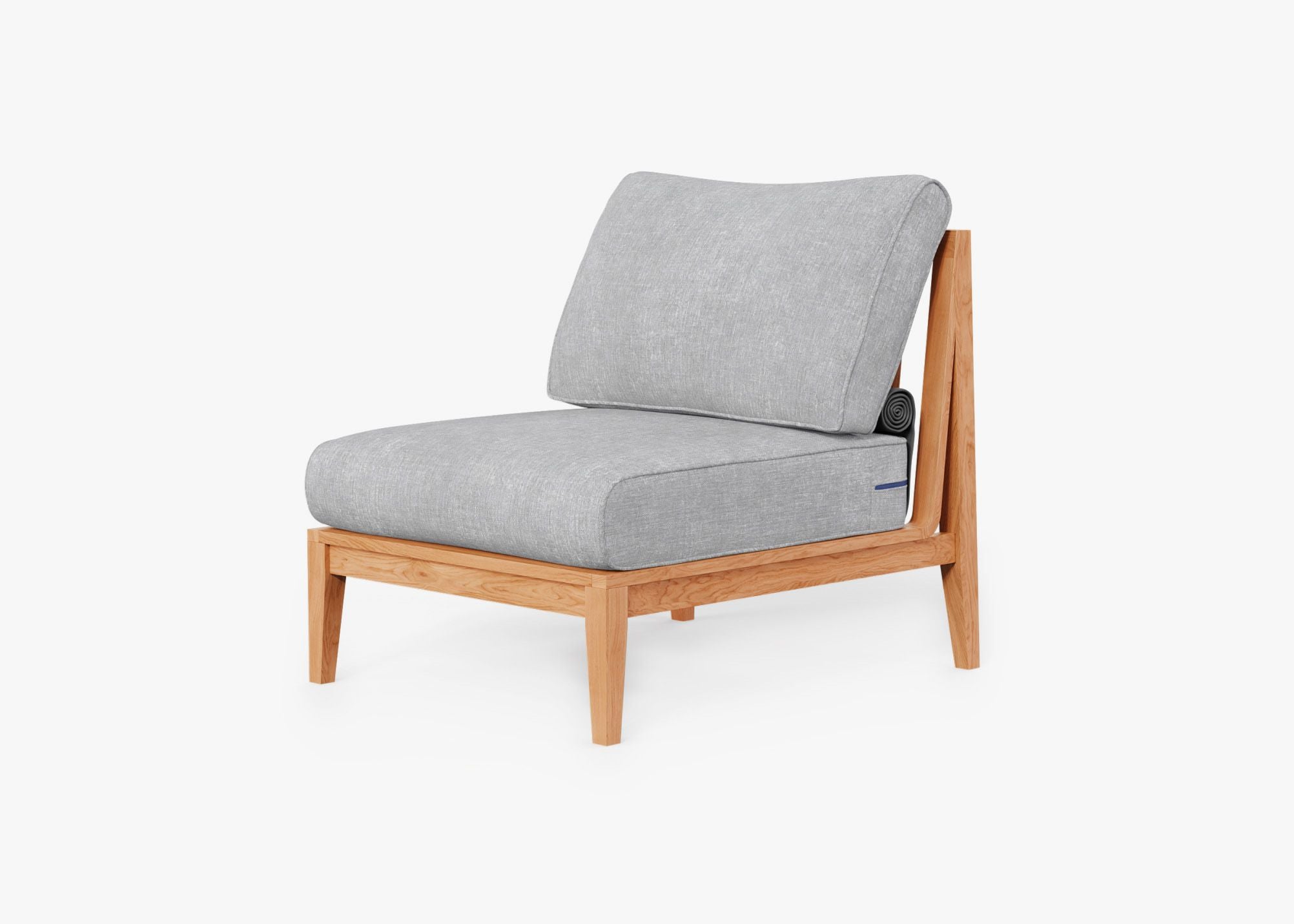 Teak Outdoor Armless Chair, front. Comfortable, durable, and weather resistant outdoor seating with memory foam. #color_pacific fog gray