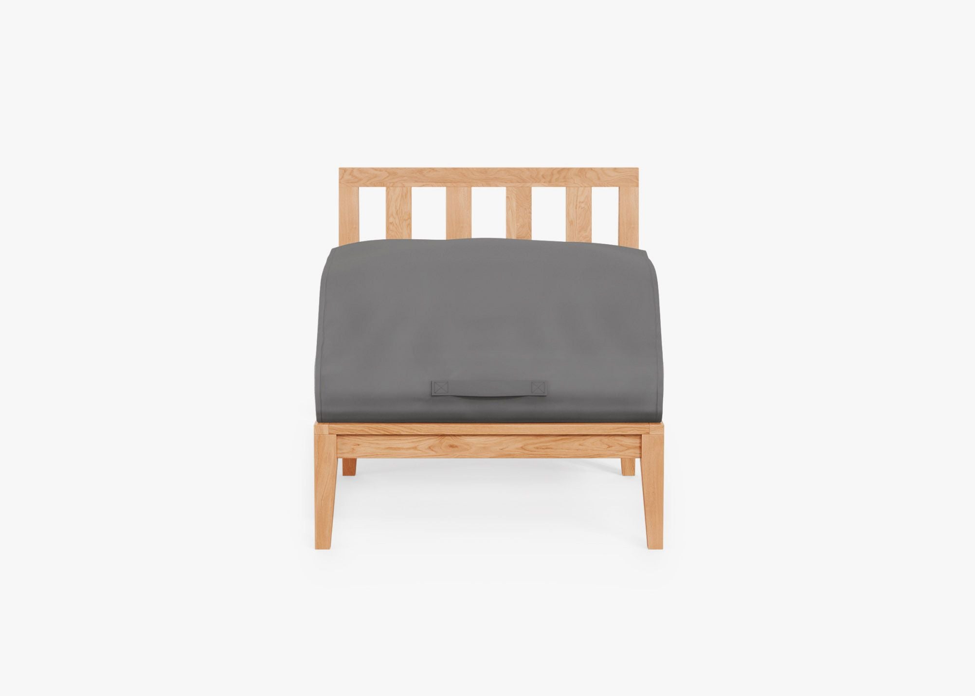 Teak Outdoor Armless Chair shown with the OuterShell outdoor cushion cover, offering exclusive integrated protection. #color_pacific fog gray