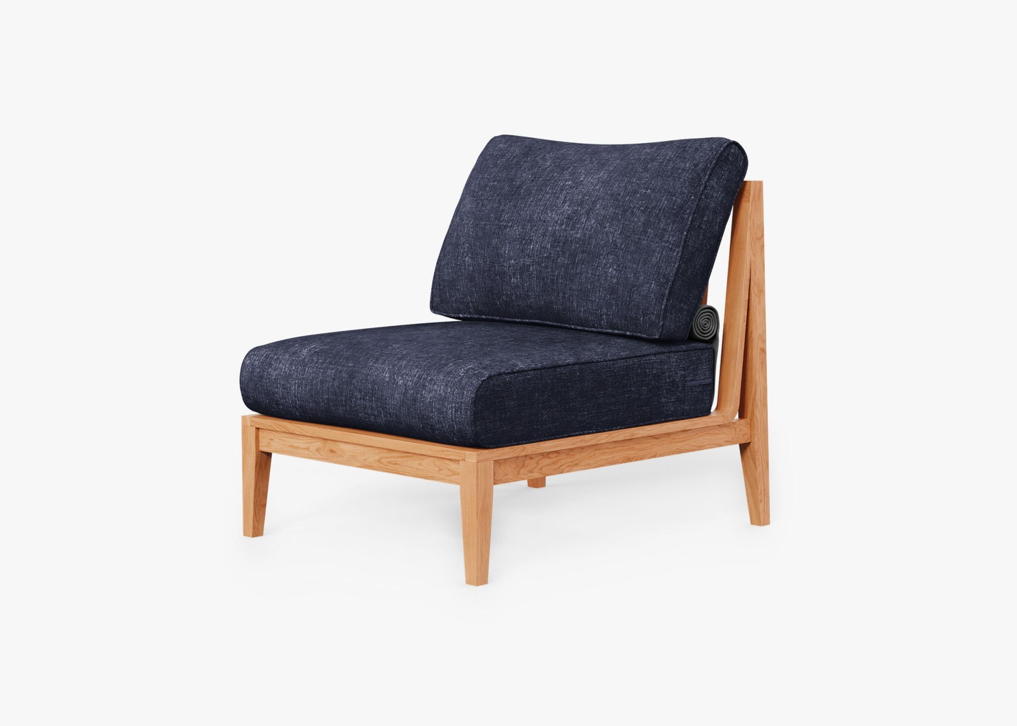 Teak Outdoor Armless Chair, front. Comfortable, durable, and weather resistant outdoor seating with memory foam. #color_deep sea navy