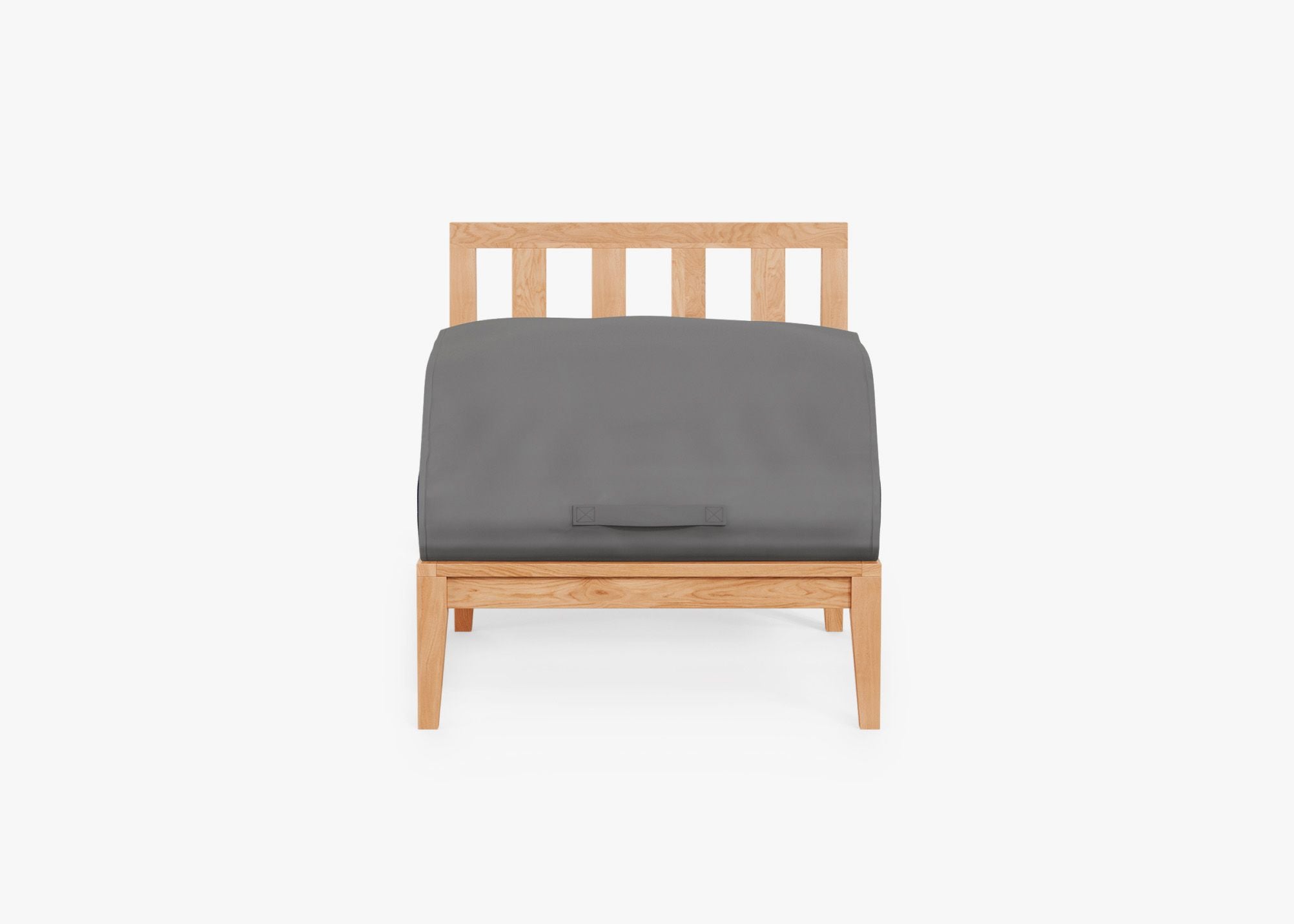 Teak Outdoor Armless Chair shown with the OuterShell outdoor cushion cover, offering exclusive integrated protection. #color_deep sea navy